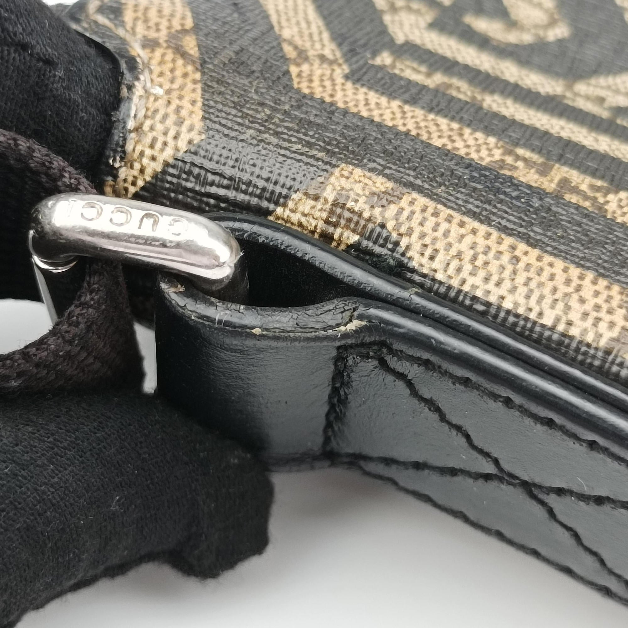 Pre-owned Gucci GG Caleido bee Web Beige x Black PVC coated canvas×Leather 471466 shoulderbag | stylenewstar