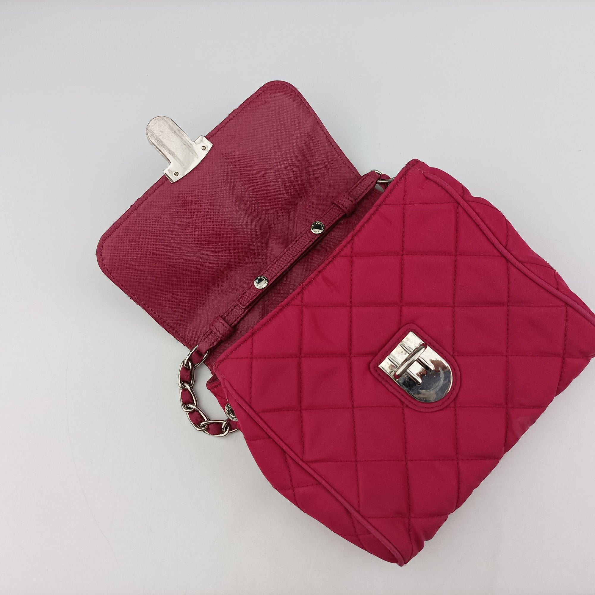 Pre-owned Prada Tessuto Nylon Quilted Impuntu Flap Rose nylon  shoulderbag | stylenewstar