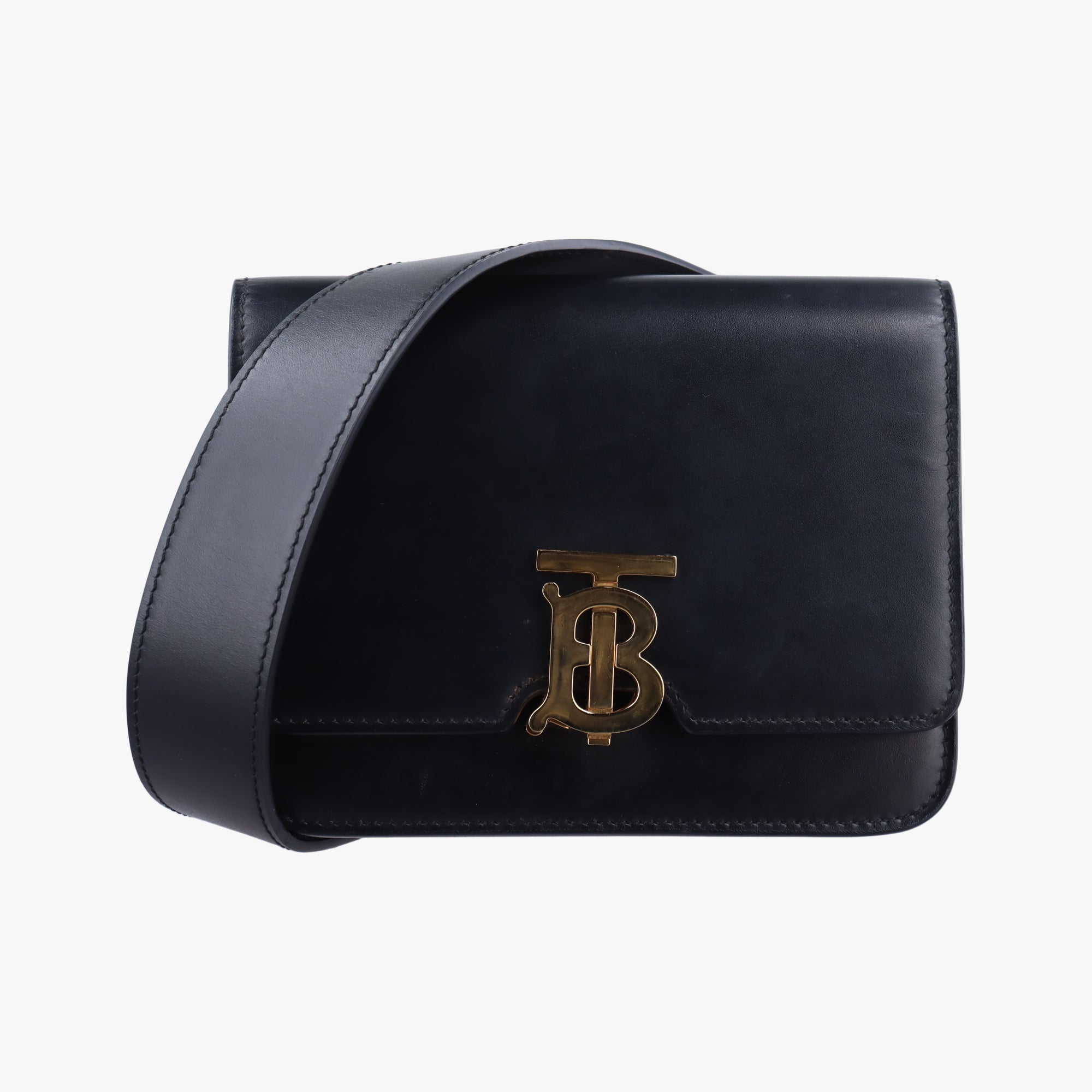 Pre-owned Burberry TB logo Black Leather  bum bag/waist bag | stylenewstar
