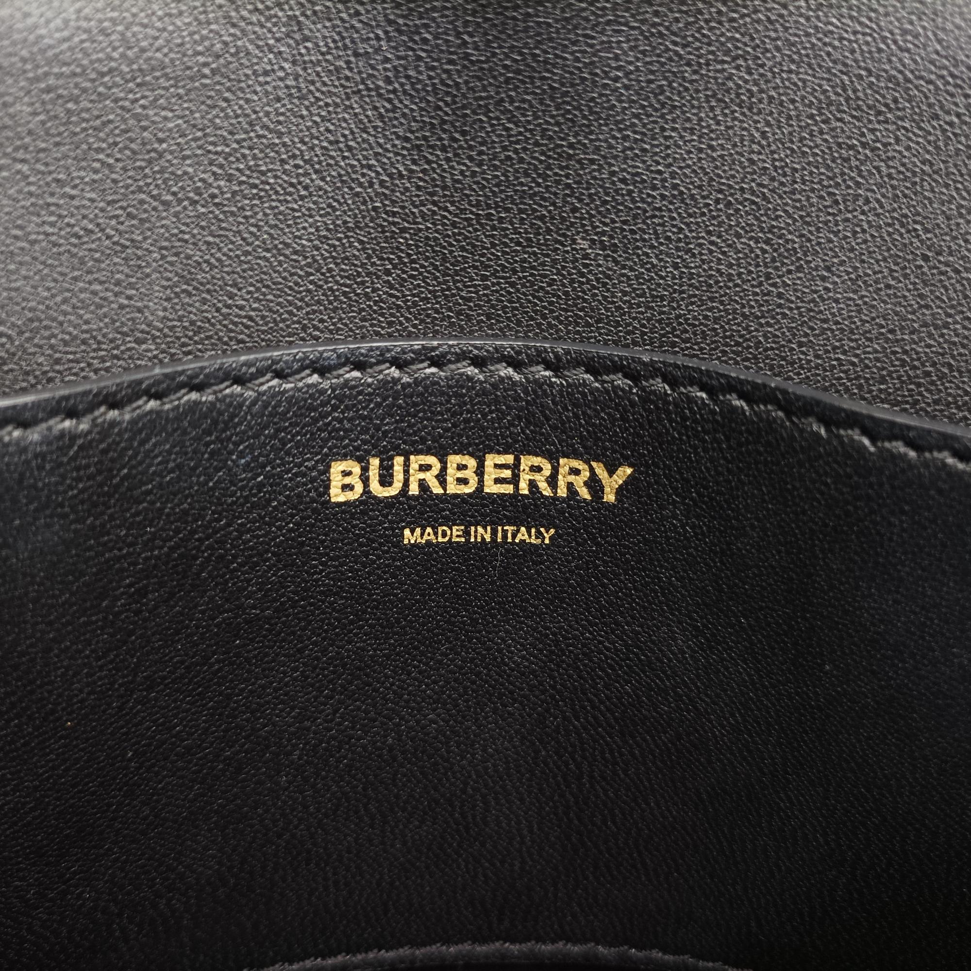 Pre-owned Burberry TB logo Black Leather  bum bag/waist bag | stylenewstar