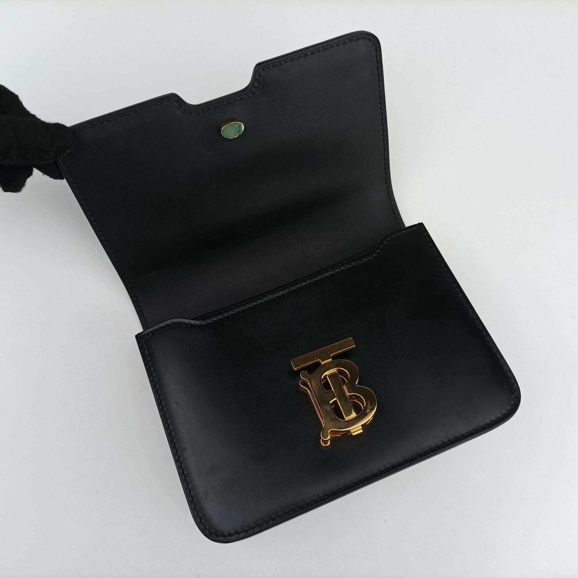 Pre-owned Burberry TB logo Black Leather  bum bag/waist bag | stylenewstar