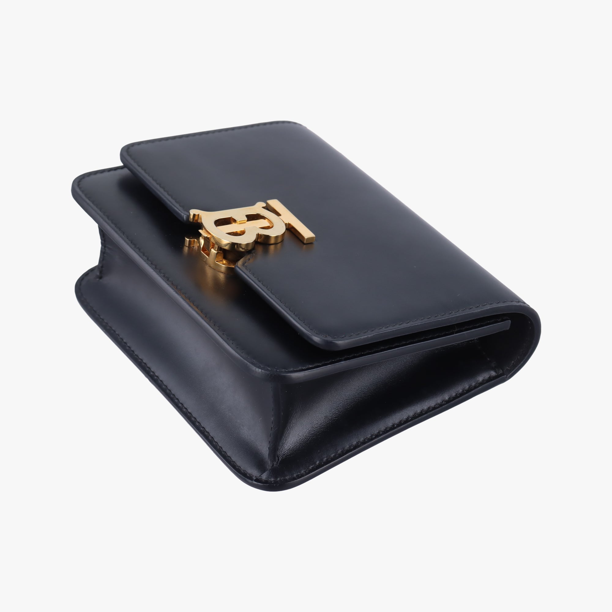 Pre-owned Burberry TB logo Black Leather  bum bag/waist bag | stylenewstar