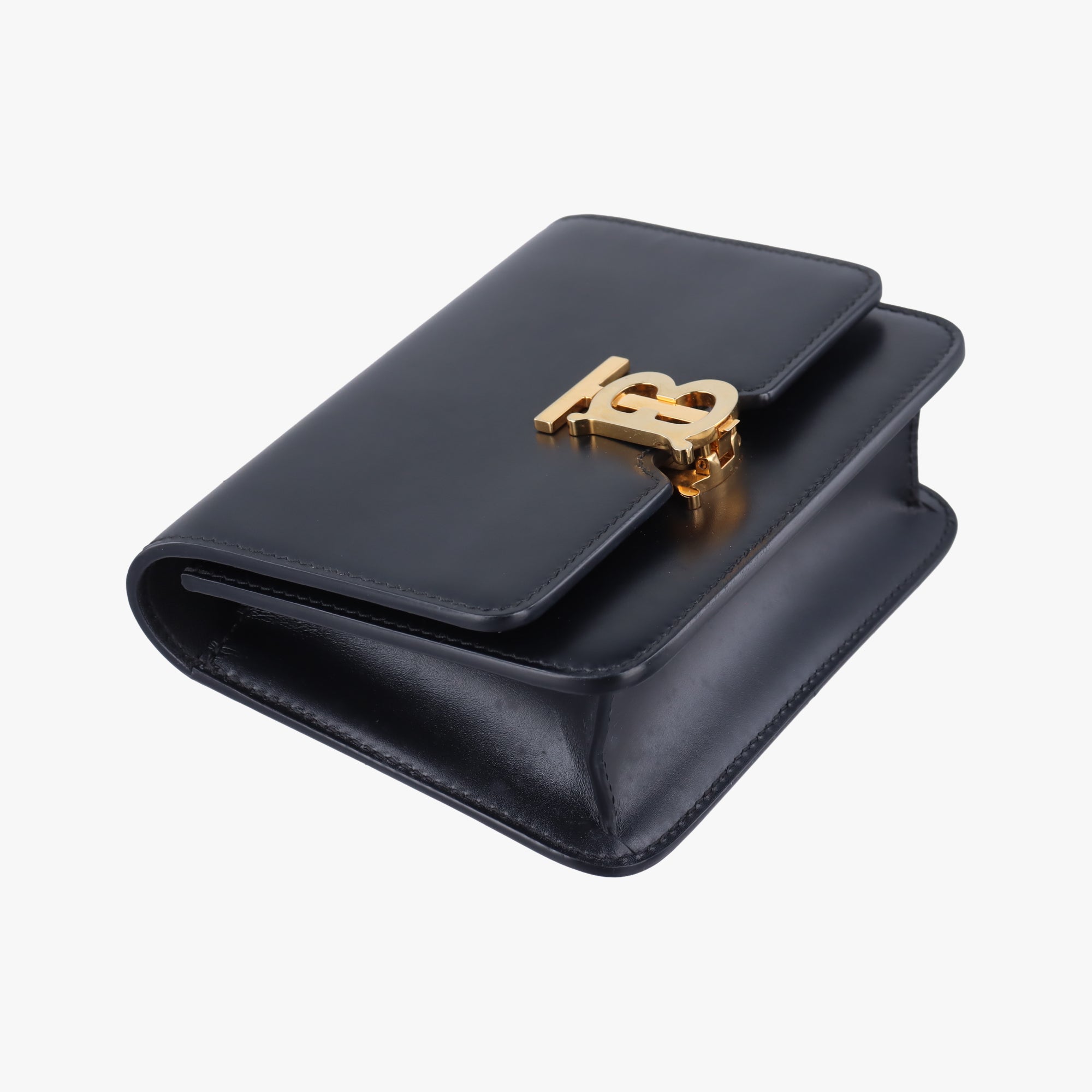 Pre-owned Burberry TB logo Black Leather  bum bag/waist bag | stylenewstar
