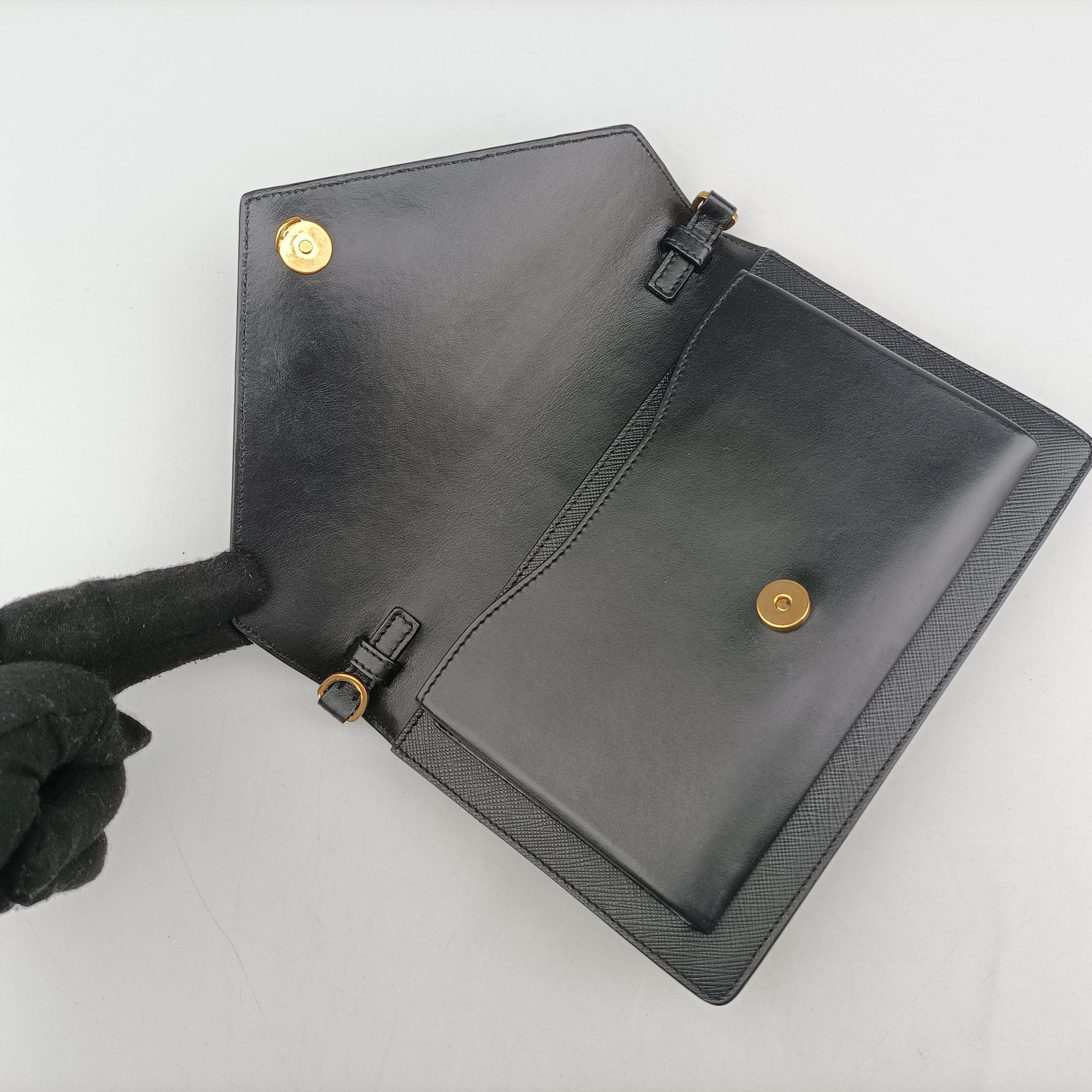 Pre-owned Prada Envelope Black SAFFIANO Leather 1BP020 shoulderbag | stylenewstar