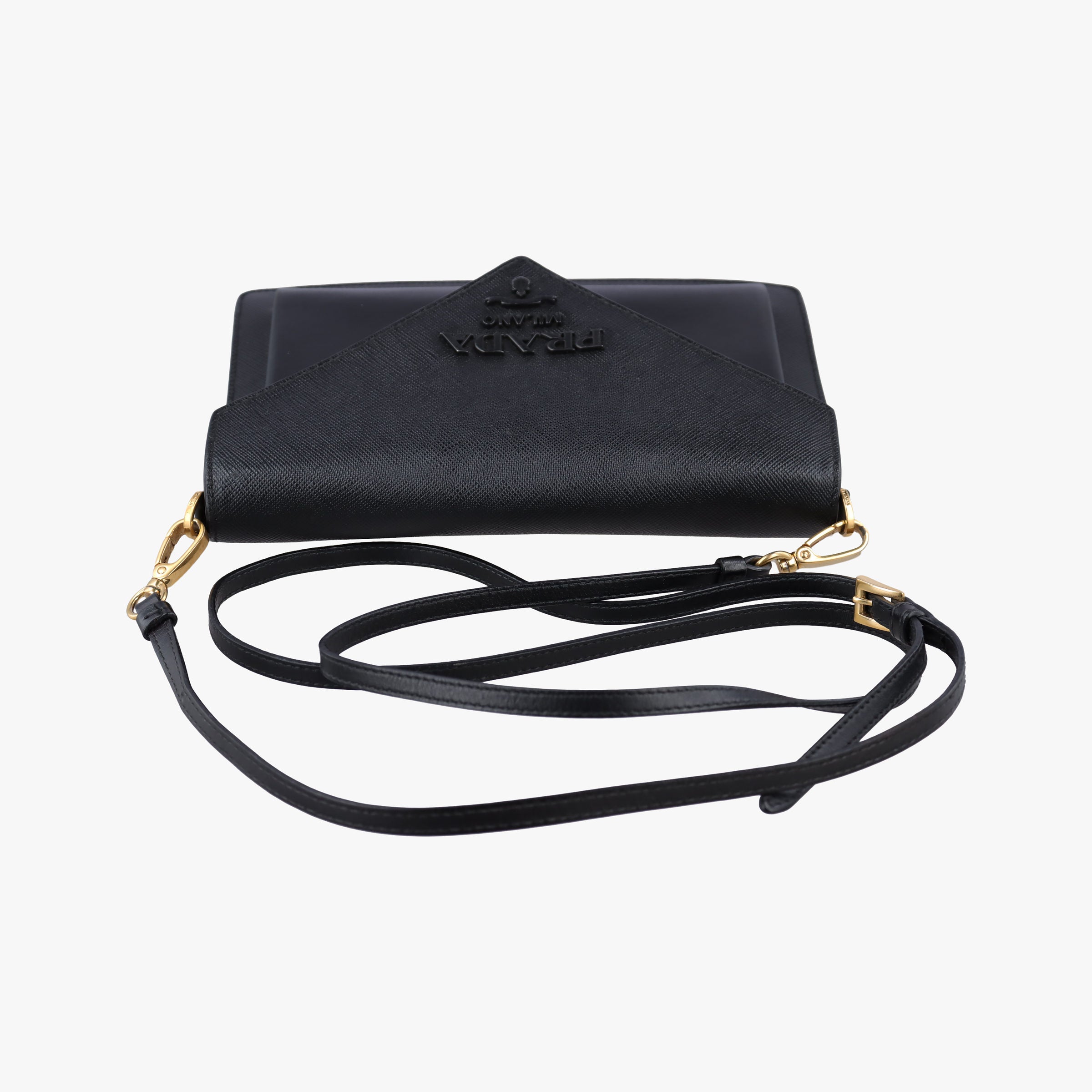Pre-owned Prada Envelope Black SAFFIANO Leather 1BP020 shoulderbag | stylenewstar