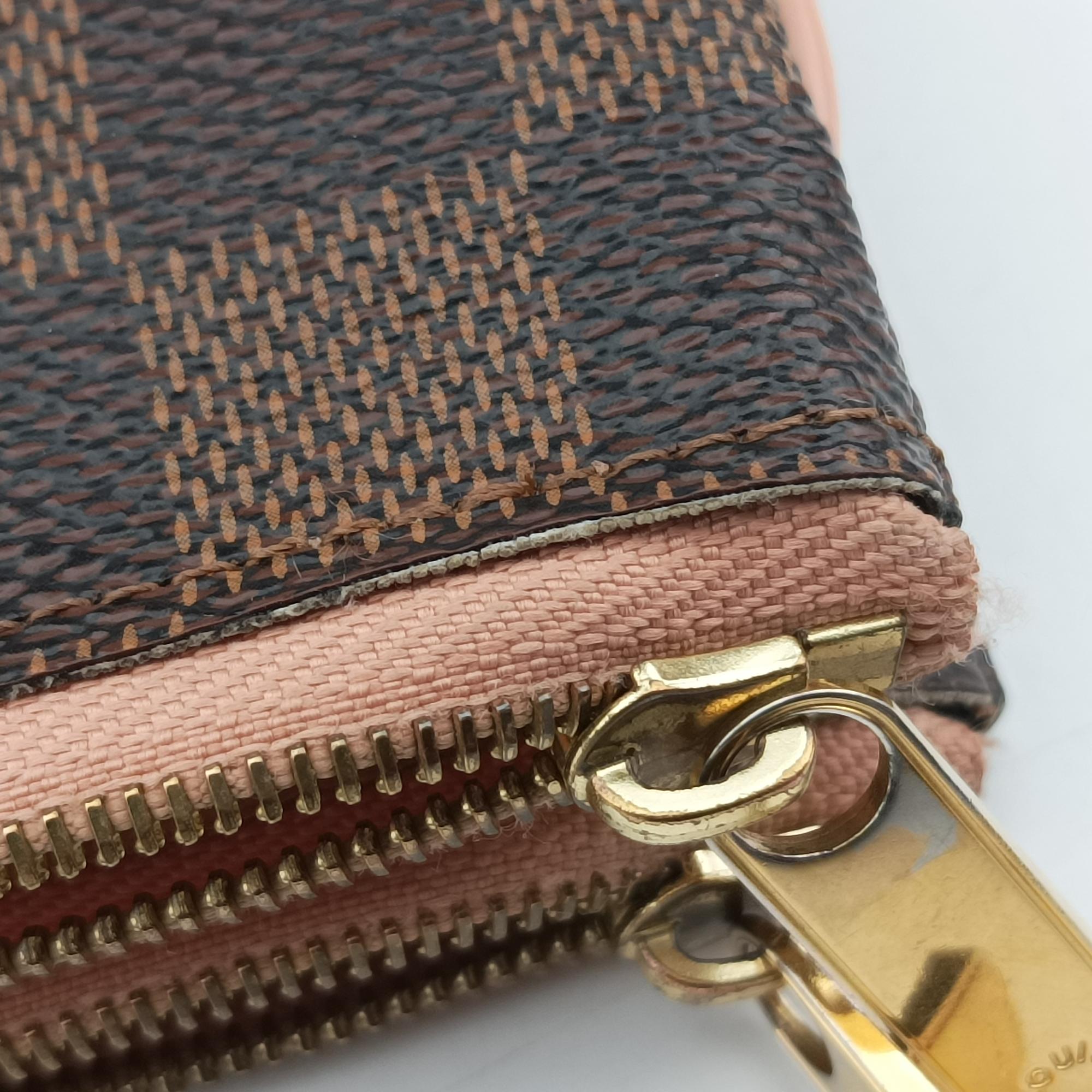 Pre-owned Louis Vuitton Pochette Double Zip EBENE×Rose Ballerine Damier Canvas N60254 shoulderbag | stylenewstar