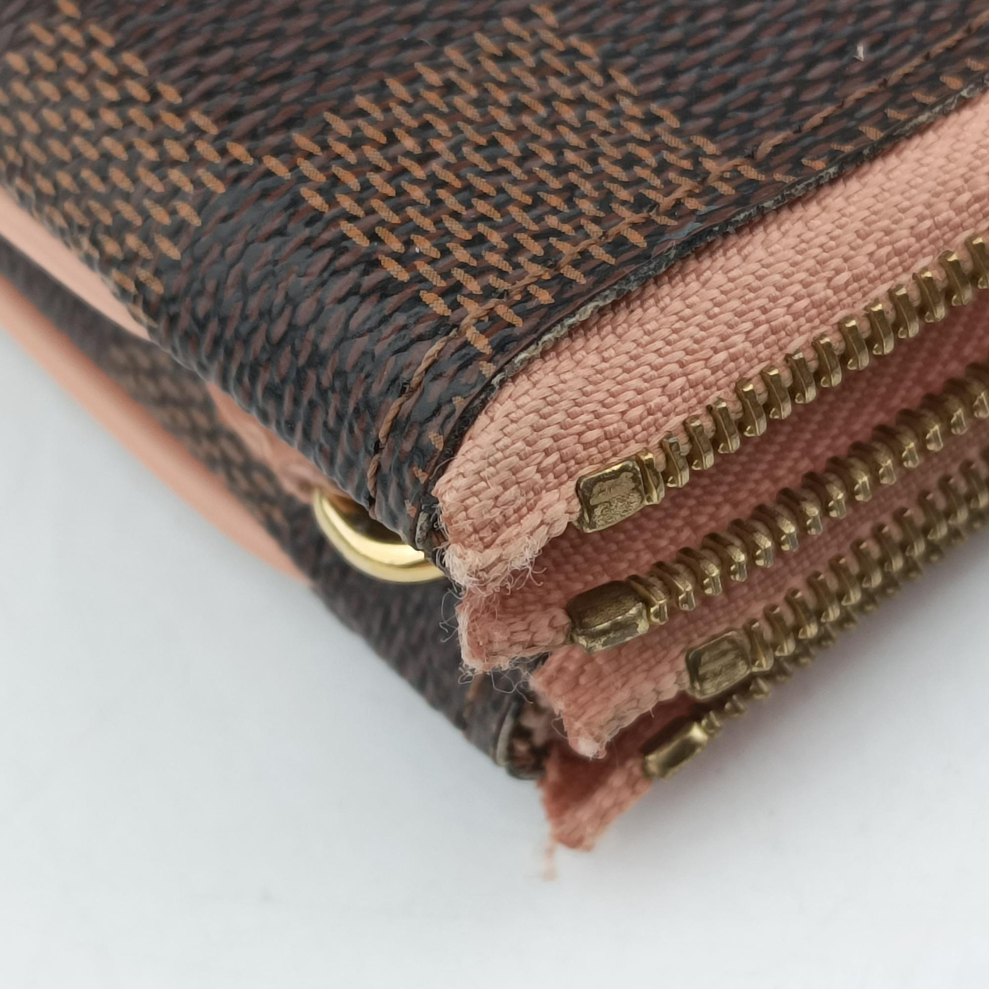 Pre-owned Louis Vuitton Pochette Double Zip EBENE×Rose Ballerine Damier Canvas N60254 shoulderbag | stylenewstar