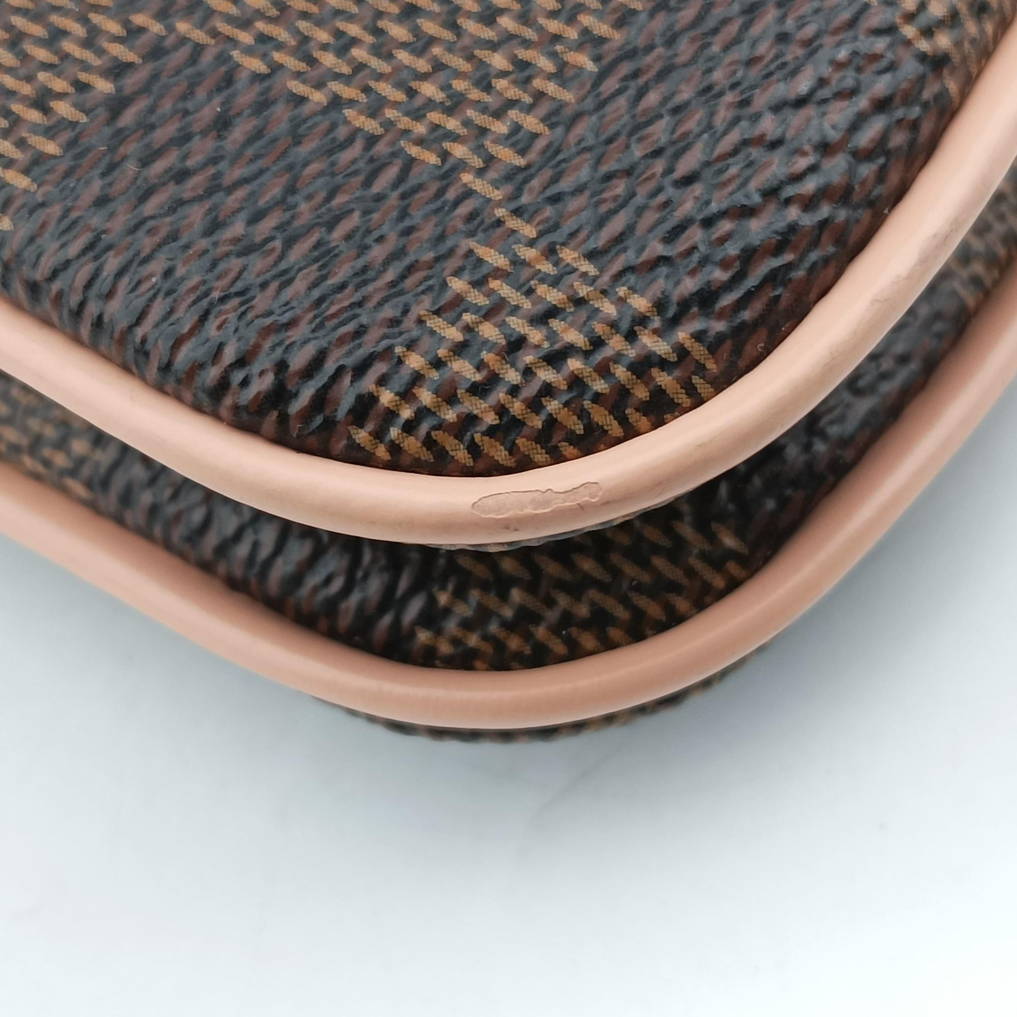 Pre-owned Louis Vuitton Pochette Double Zip EBENE×Rose Ballerine Damier Canvas N60254 shoulderbag | stylenewstar