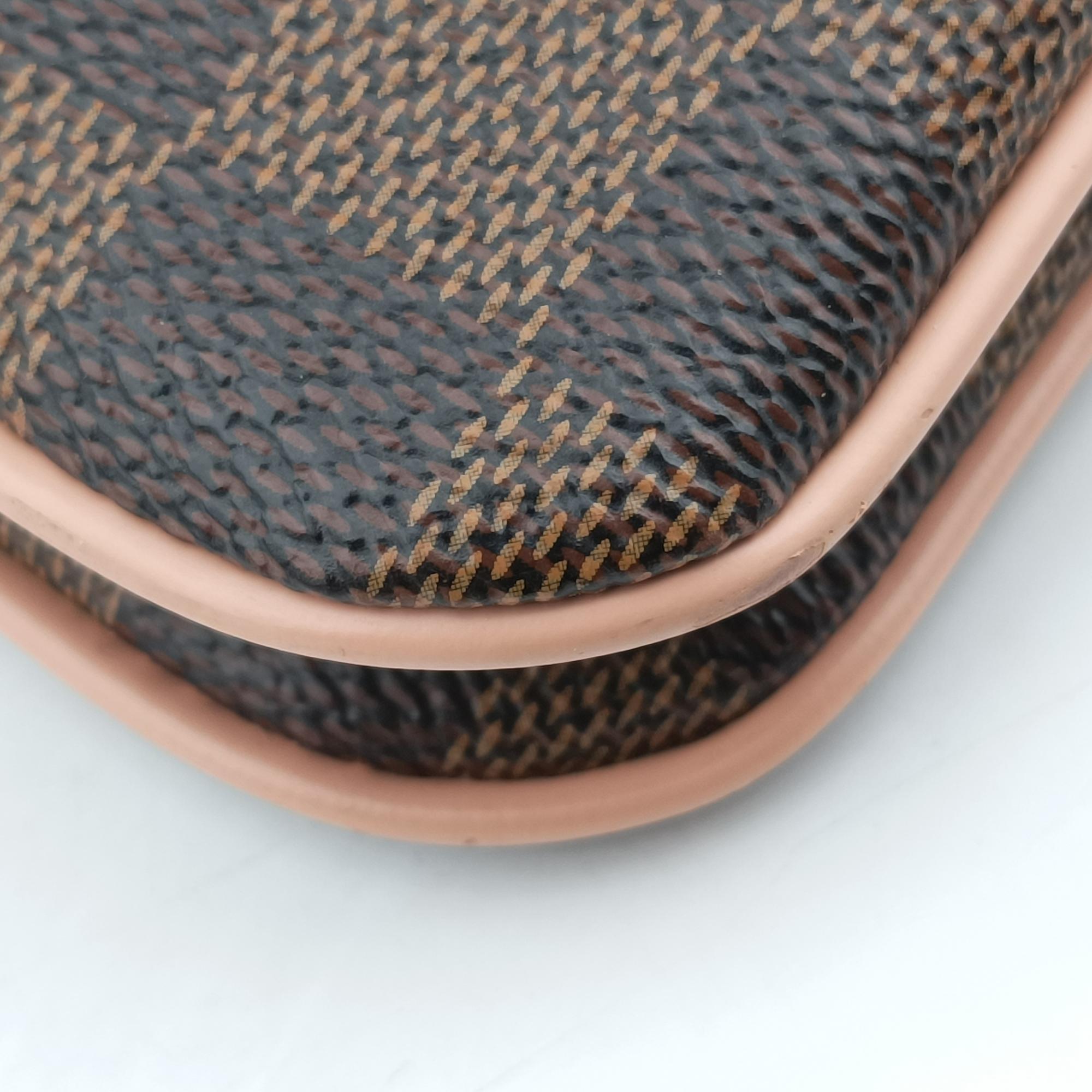 Pre-owned Louis Vuitton Pochette Double Zip EBENE×Rose Ballerine Damier Canvas N60254 shoulderbag | stylenewstar