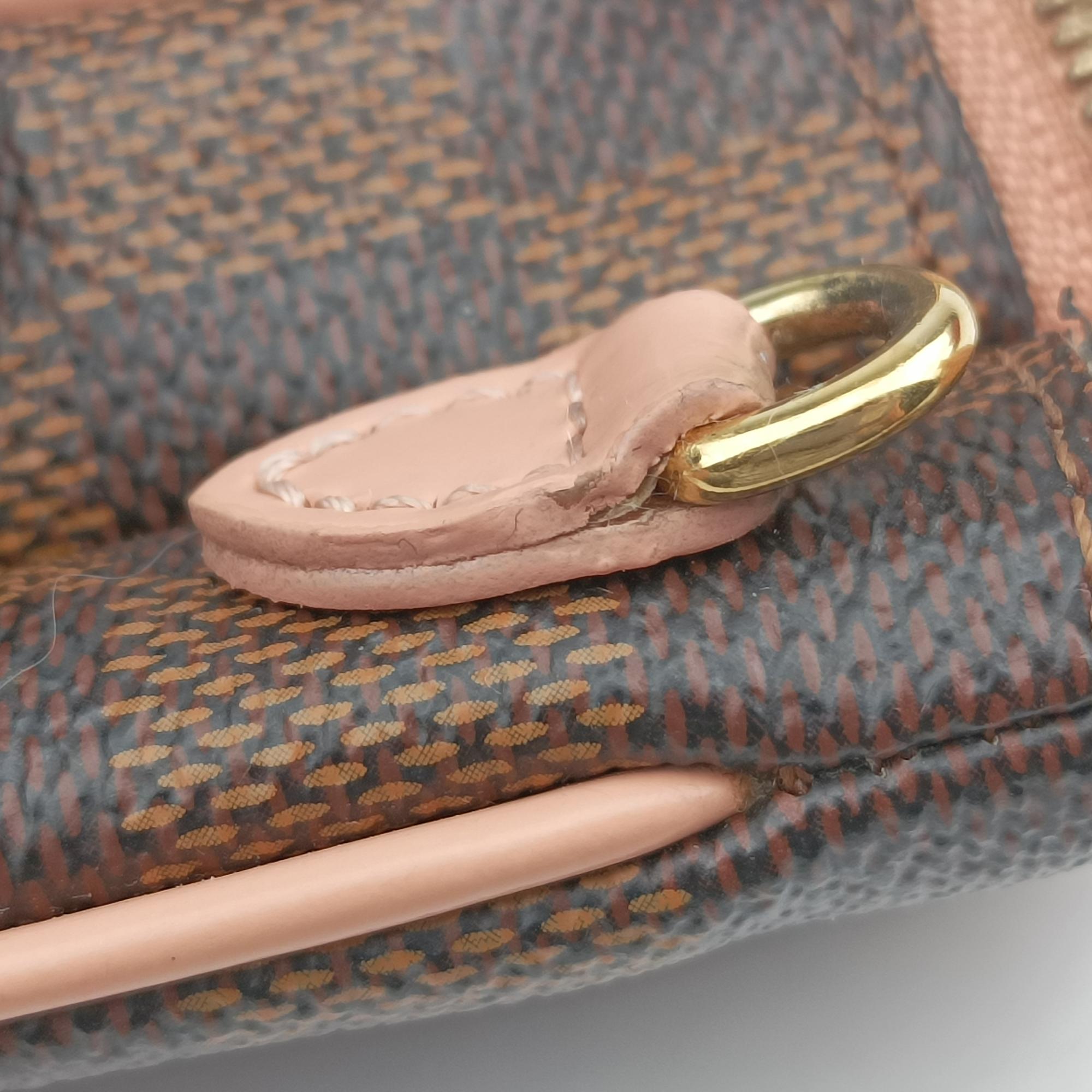 Pre-owned Louis Vuitton Pochette Double Zip EBENE×Rose Ballerine Damier Canvas N60254 shoulderbag | stylenewstar