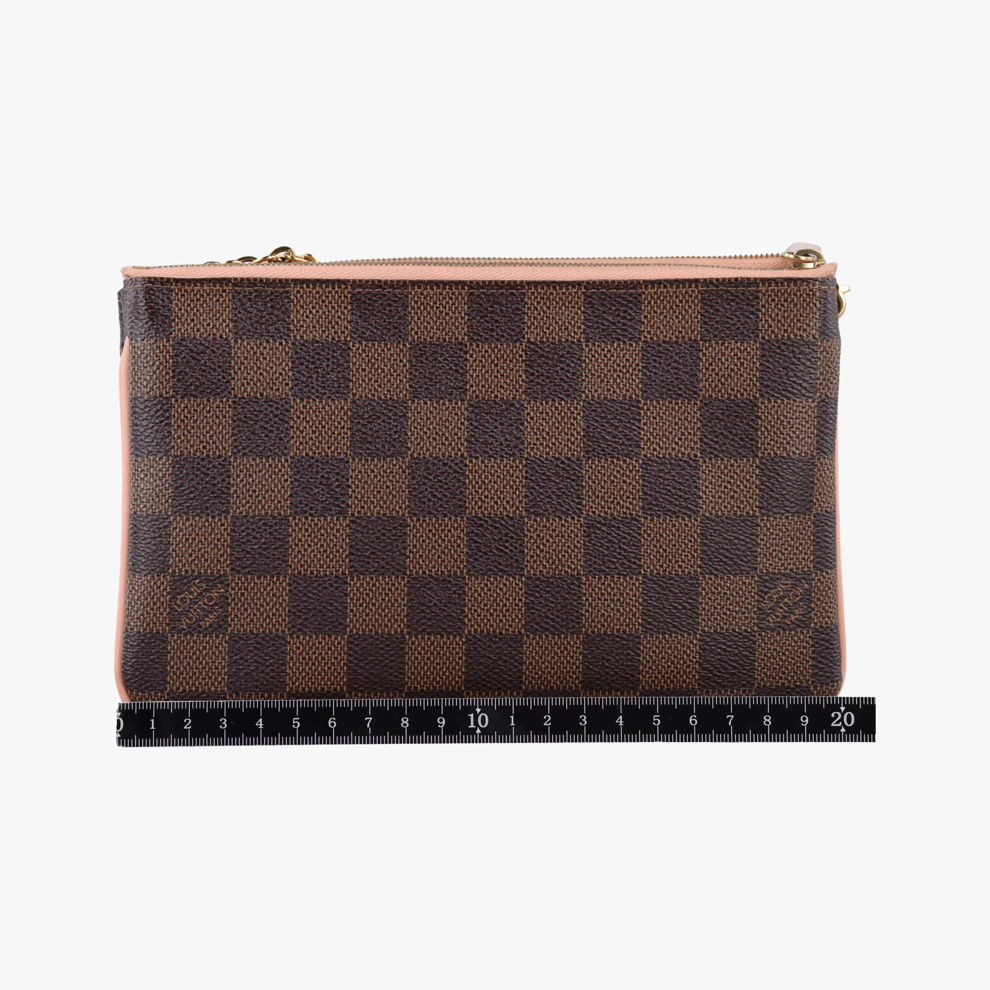 Pre-owned Louis Vuitton Pochette Double Zip EBENE×Rose Ballerine Damier Canvas N60254 shoulderbag | stylenewstar