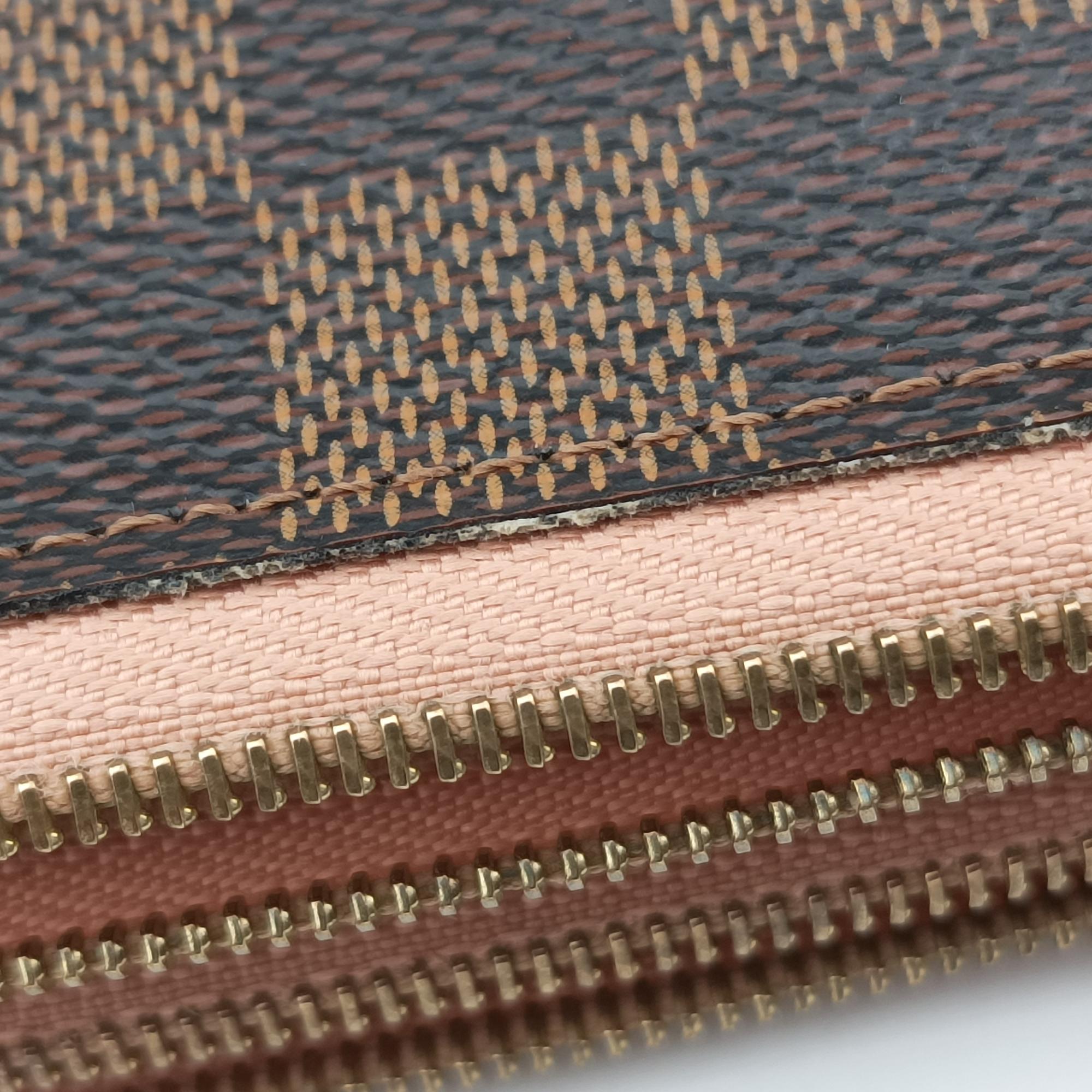 Pre-owned Louis Vuitton Pochette Double Zip EBENE×Rose Ballerine Damier Canvas N60254 shoulderbag | stylenewstar