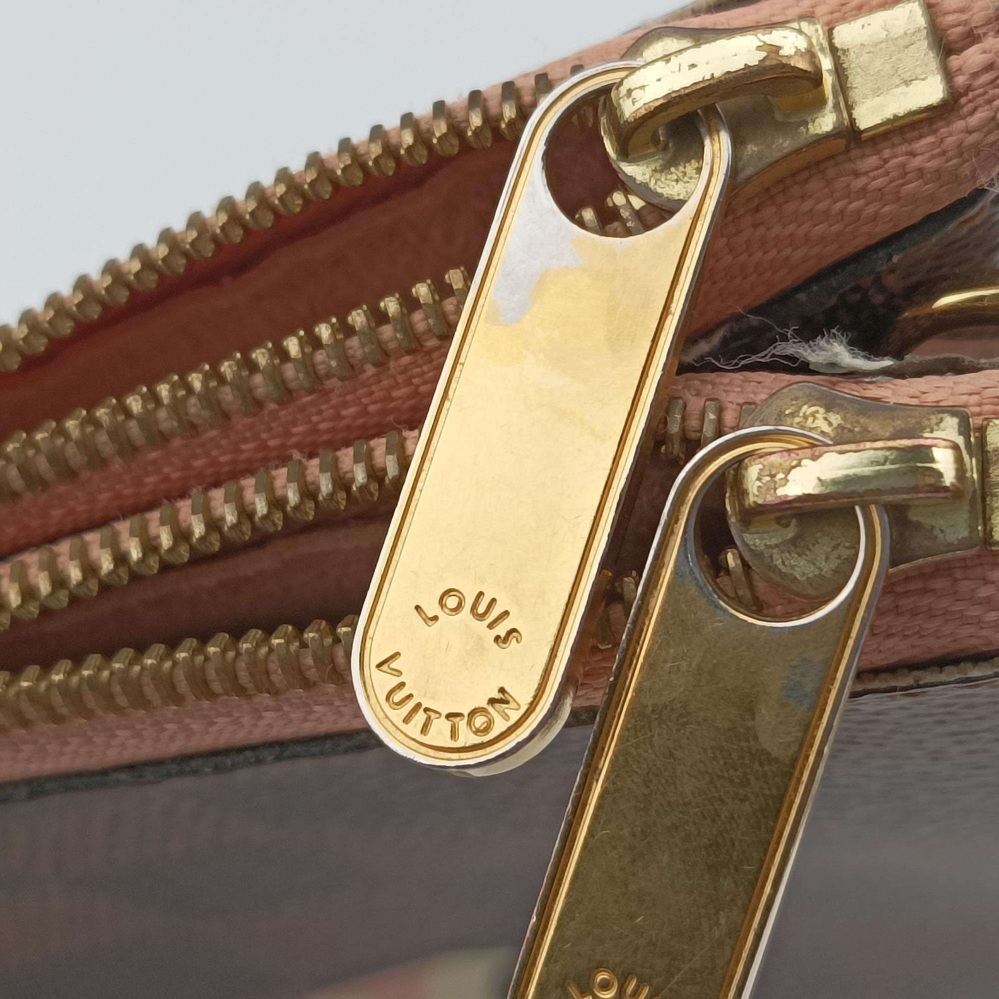 Pre-owned Louis Vuitton Pochette Double Zip EBENE×Rose Ballerine Damier Canvas N60254 shoulderbag | stylenewstar
