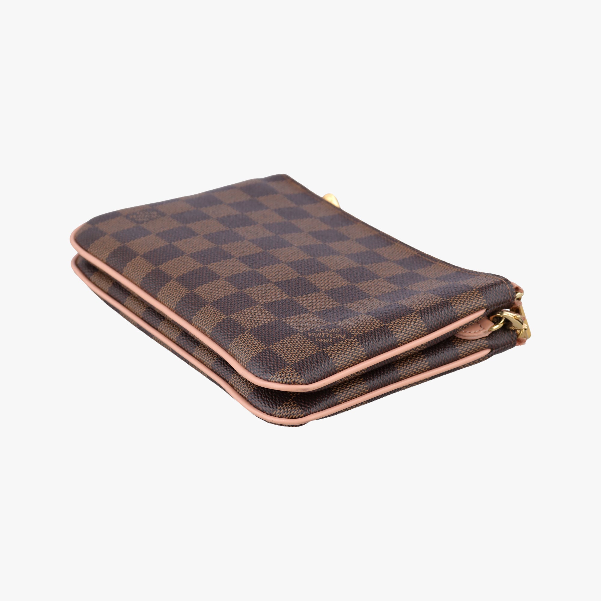 Pre-owned Louis Vuitton Pochette Double Zip EBENE×Rose Ballerine Damier Canvas N60254 shoulderbag | stylenewstar