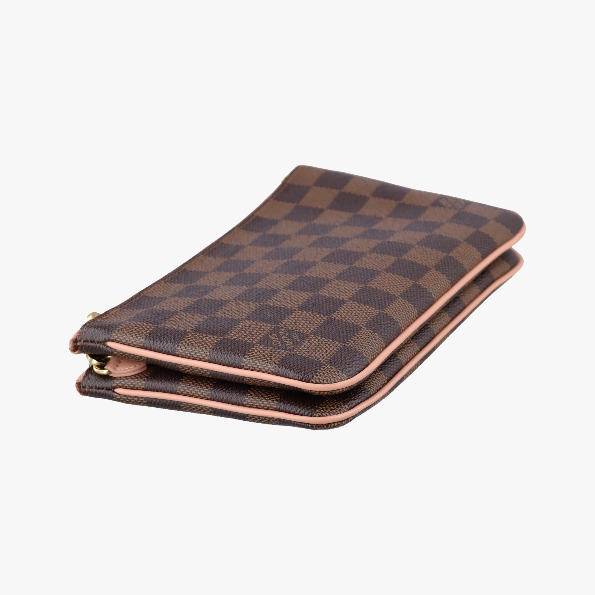 Pre-owned Louis Vuitton Pochette Double Zip EBENE×Rose Ballerine Damier Canvas N60254 shoulderbag | stylenewstar