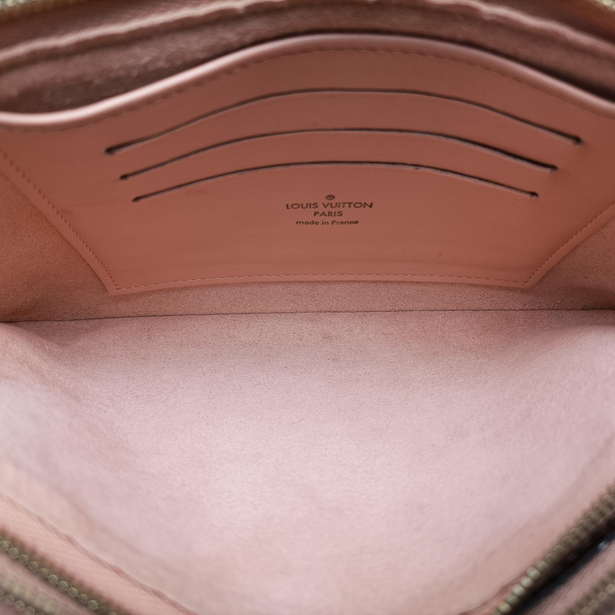 Pre-owned Louis Vuitton Pochette Double Zip EBENE×Rose Ballerine Damier Canvas N60254 shoulderbag | stylenewstar