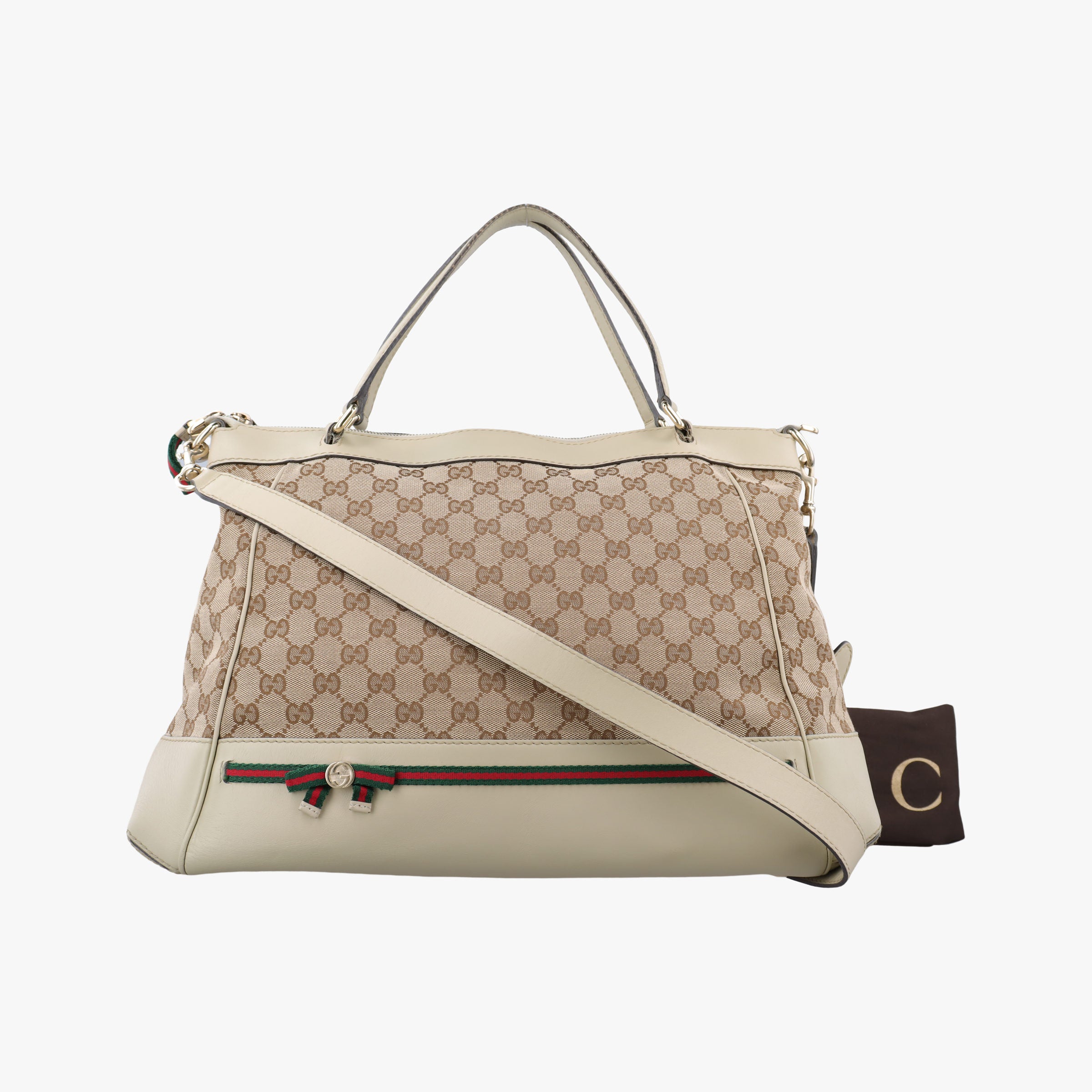 Vintage Gucci Mayfair Bow Tote Brown x White x Red x Green canvas×leather 257349 shoulderbag | stylenewstar