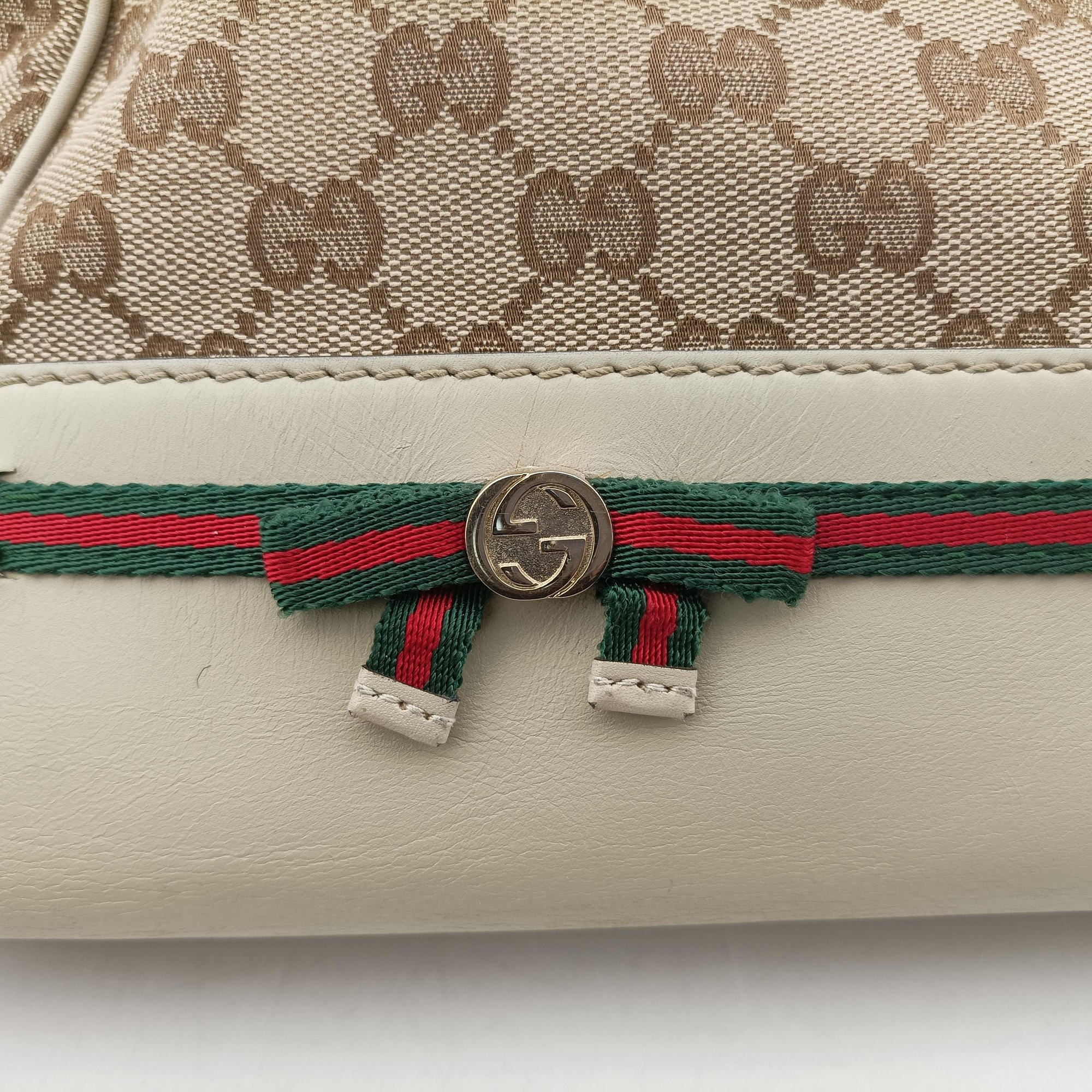 Vintage Gucci Mayfair Bow Tote Brown x White x Red x Green canvas×leather 257349 shoulderbag | stylenewstar