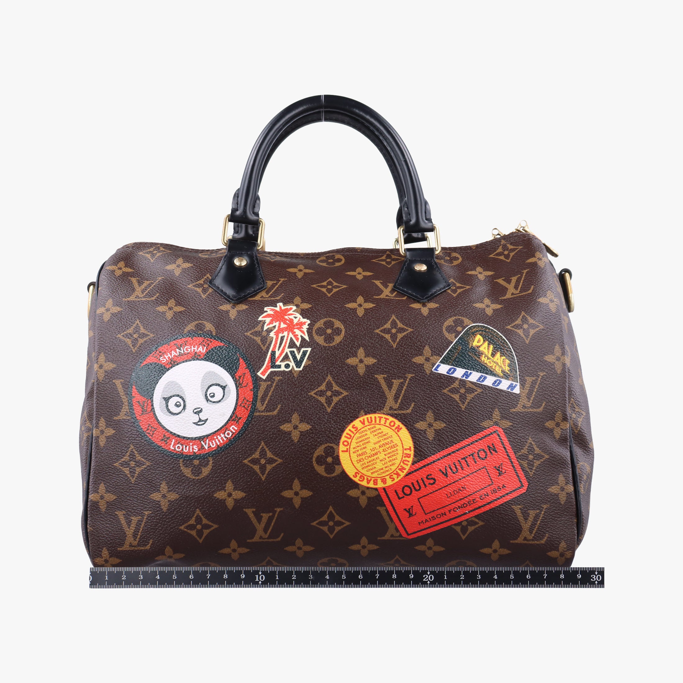 Vintage Louis Vuitton My World Tour Speedy Bandouliere 30 brown×multicolor Monogram Patches  shoulderbag | stylenewstar