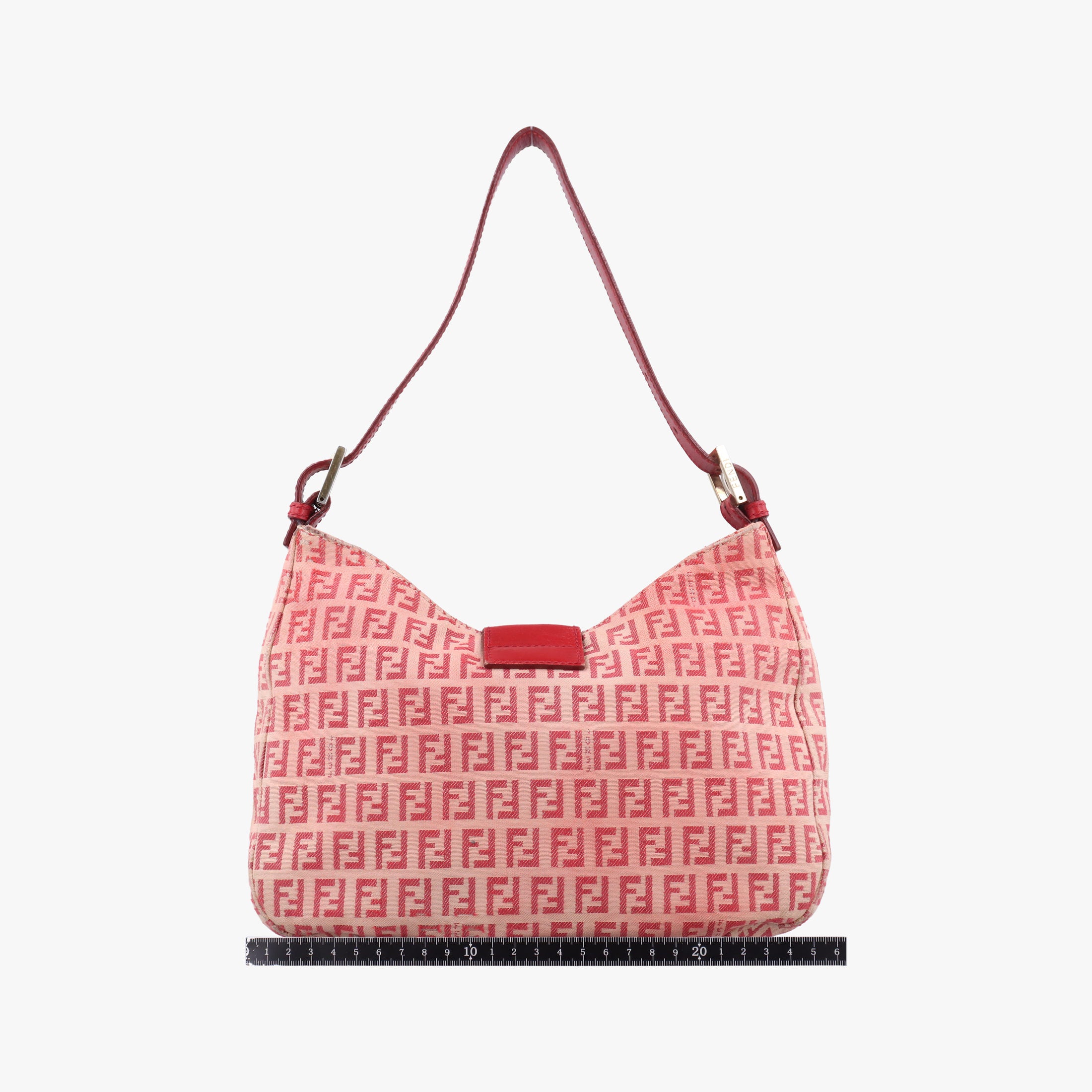 Pre-owned Fendi Zucchino Beige x Red canvas xLeather 8BR036 shoulderbag | stylenewstar