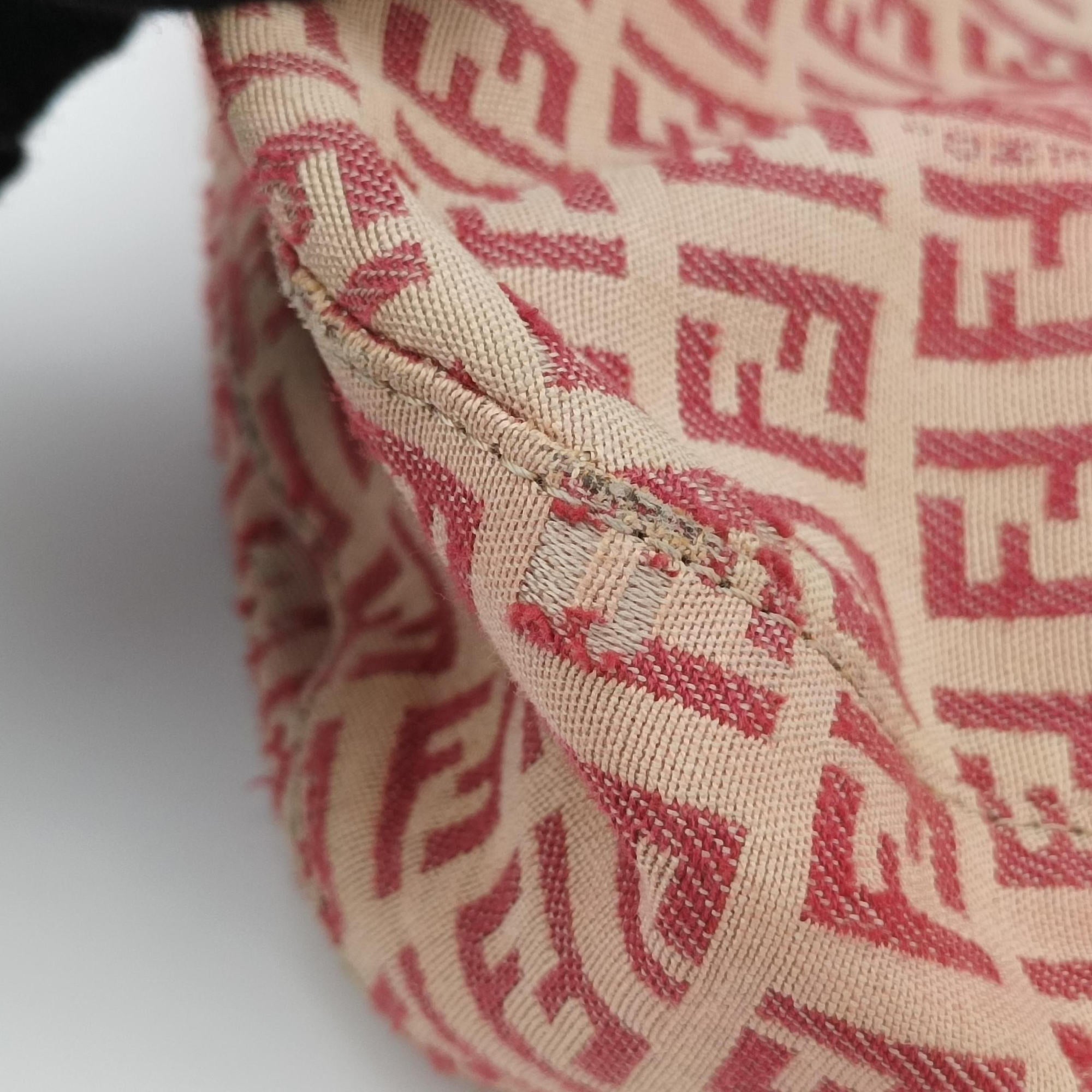 Pre-owned Fendi Zucchino Beige x Red canvas xLeather 8BR036 shoulderbag | stylenewstar