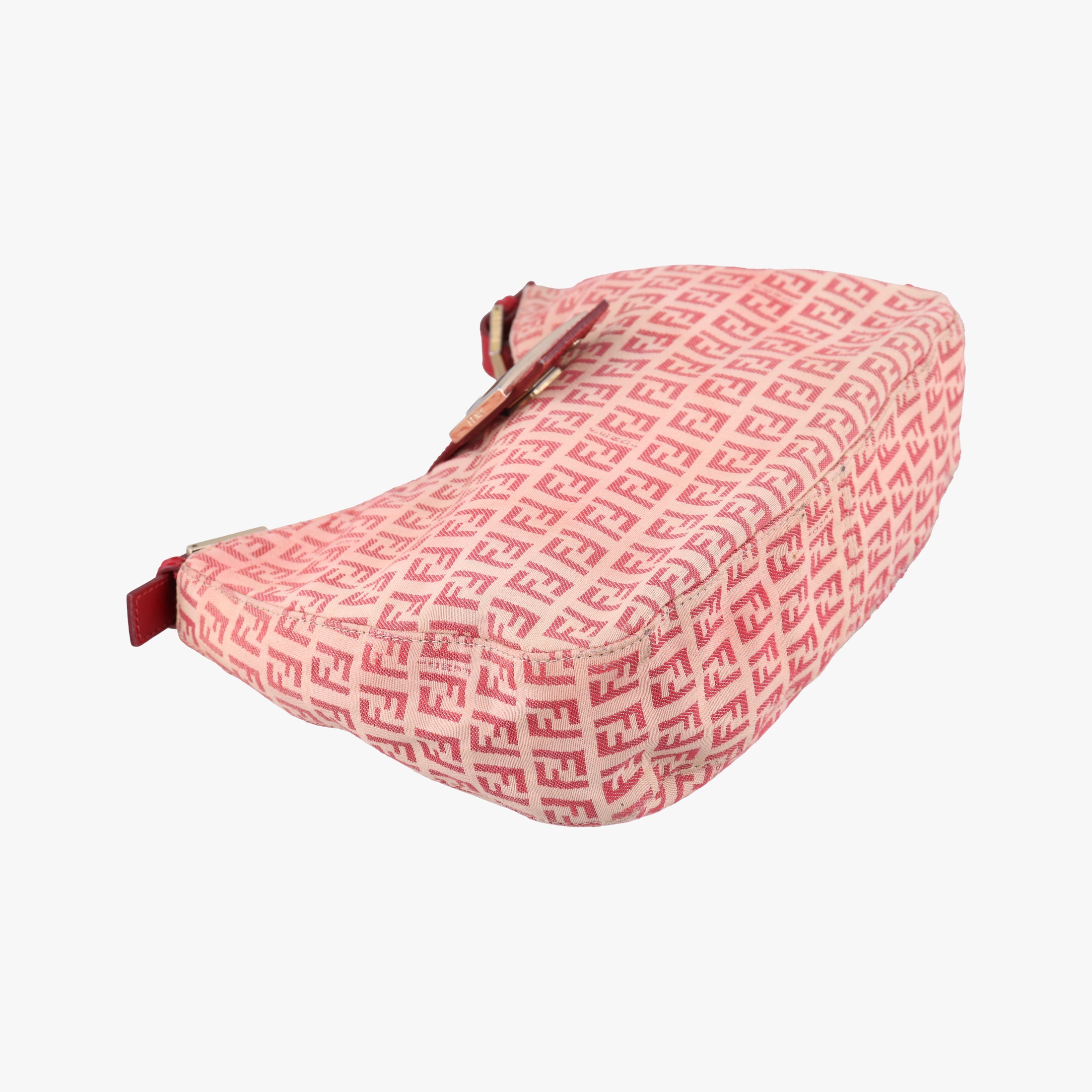 Pre-owned Fendi Zucchino Beige x Red canvas xLeather 8BR036 shoulderbag | stylenewstar