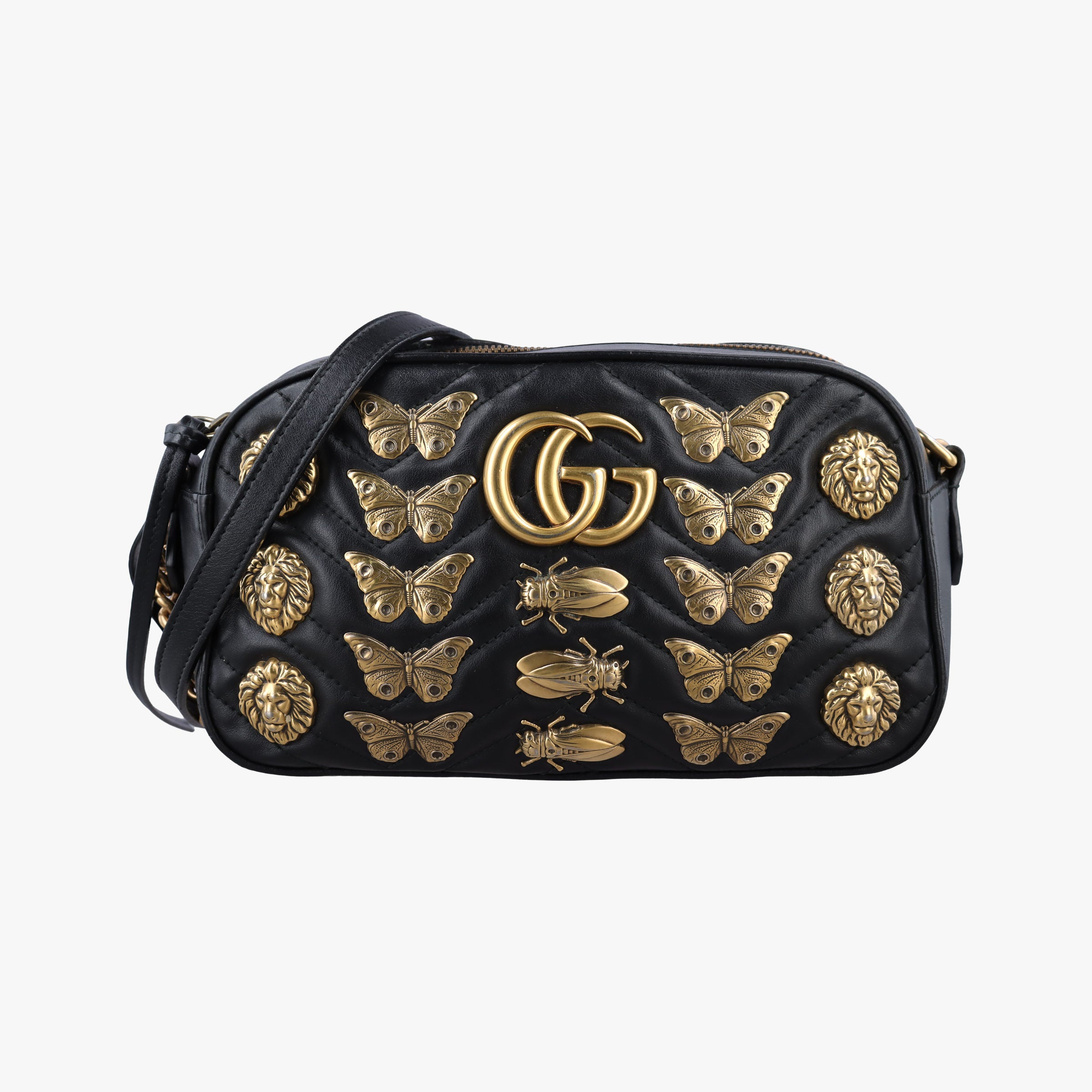 Pre-owned Gucci GG Marmont Animalier Black Leather 447632 shoulderbag | stylenewstar