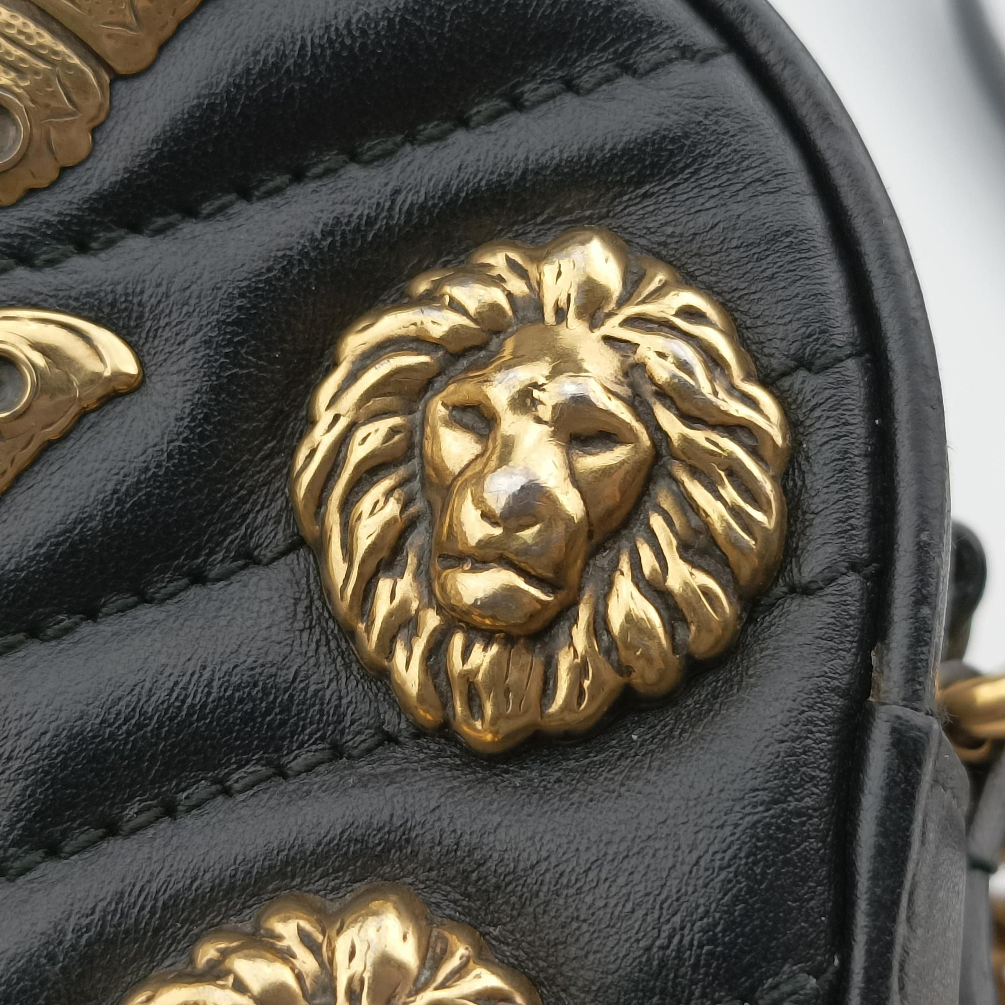 Pre-owned Gucci GG Marmont Animalier Black Leather 447632 shoulderbag | stylenewstar