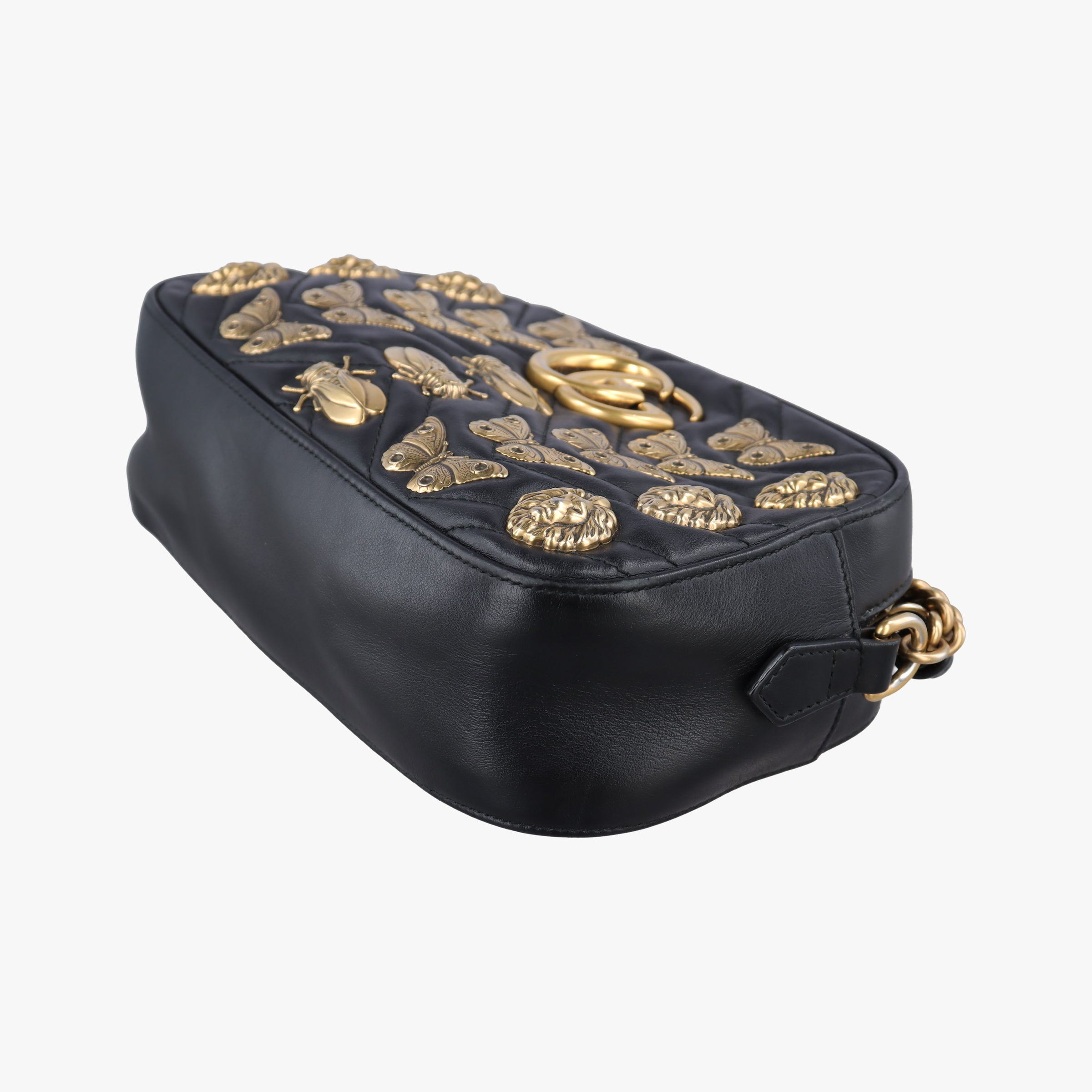 Pre-owned Gucci GG Marmont Animalier Black Leather 447632 shoulderbag | stylenewstar