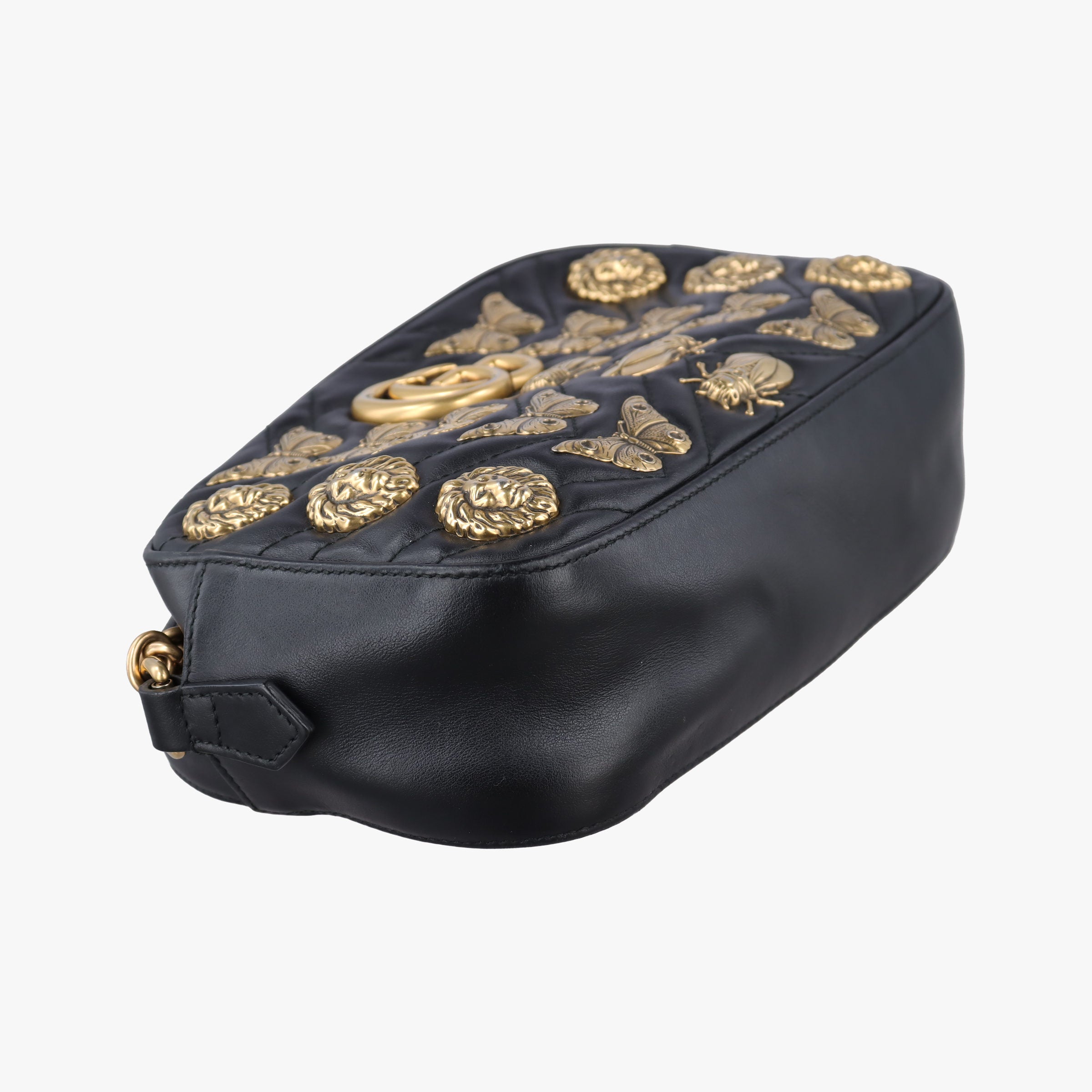 Pre-owned Gucci GG Marmont Animalier Black Leather 447632 shoulderbag | stylenewstar