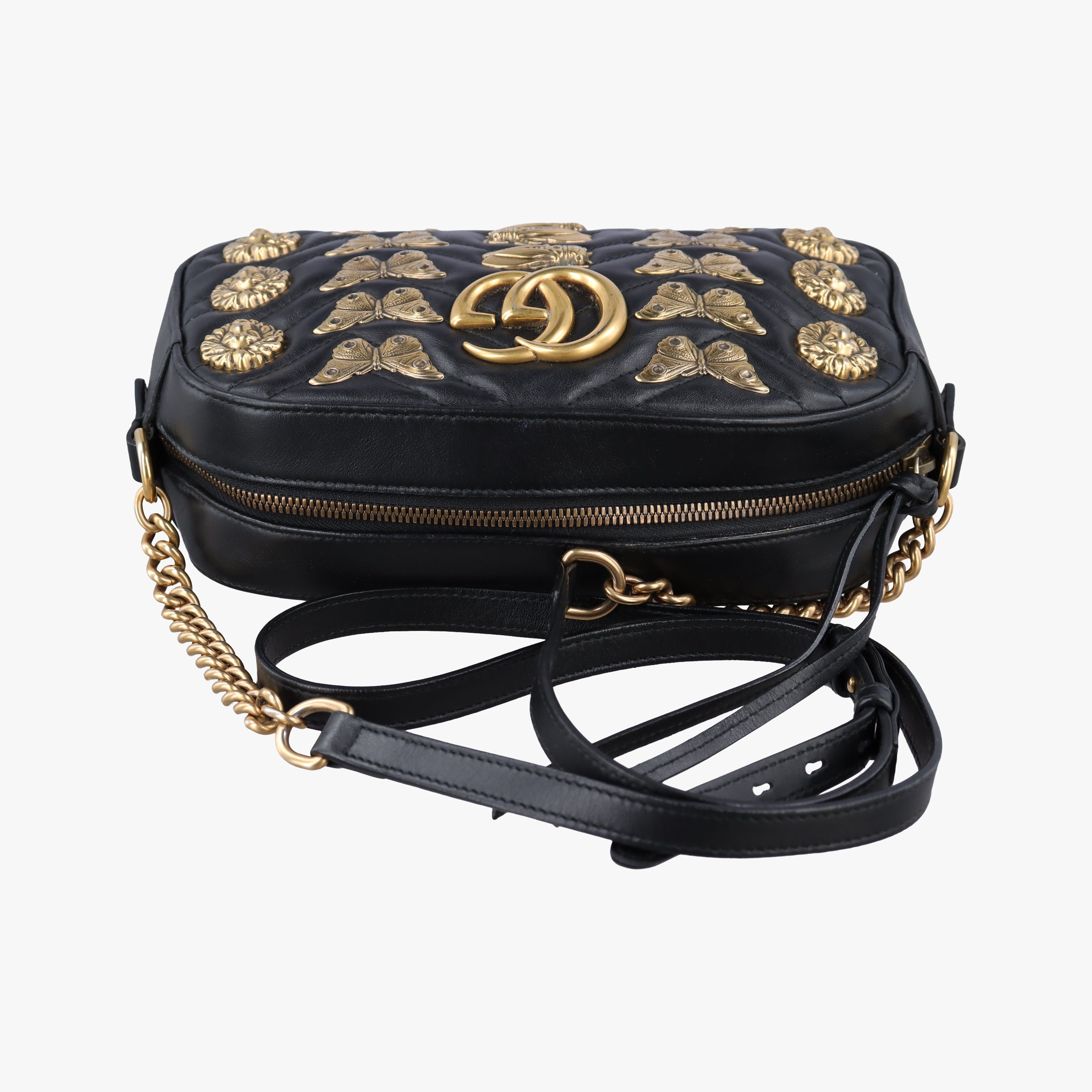 Pre-owned Gucci GG Marmont Animalier Black Leather 447632 shoulderbag | stylenewstar