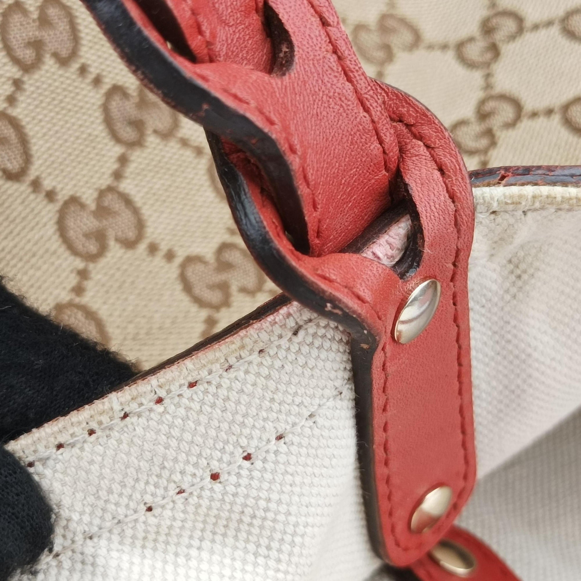 Pre-owned Gucci GG Craft orange×beige canvas×leather 247209 shoulderbag | stylenewstar