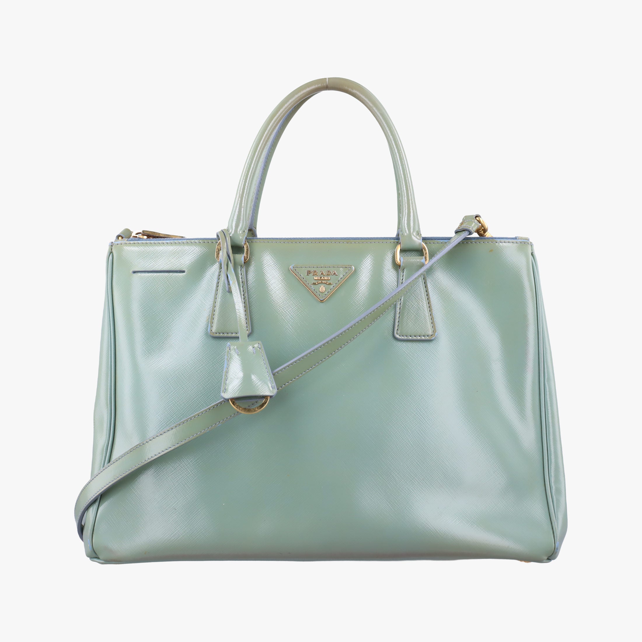 Pre-owned Prada Galleria green Patent BN2274 shoulderbag | stylenewstar