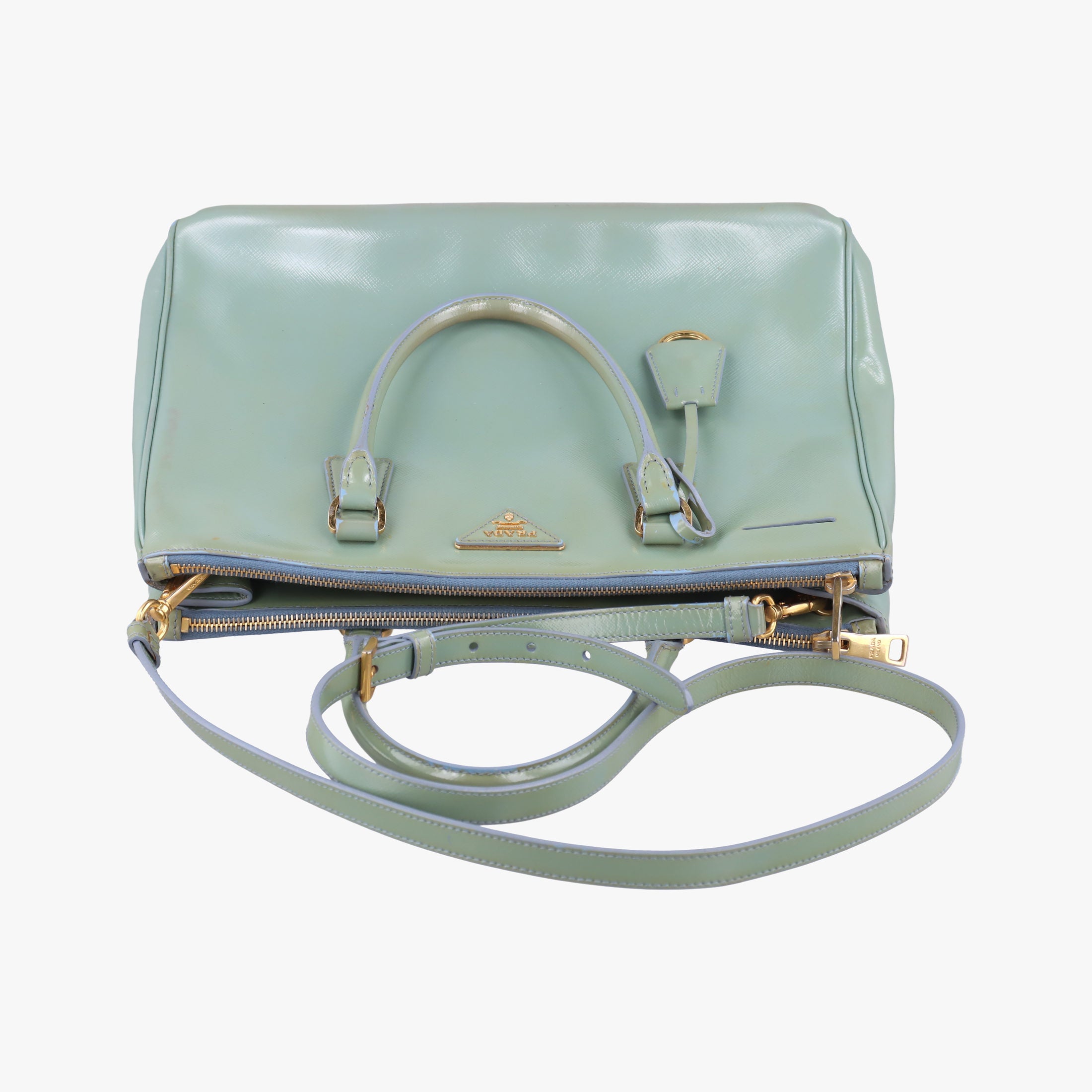 Pre-owned Prada Galleria green Patent BN2274 shoulderbag | stylenewstar