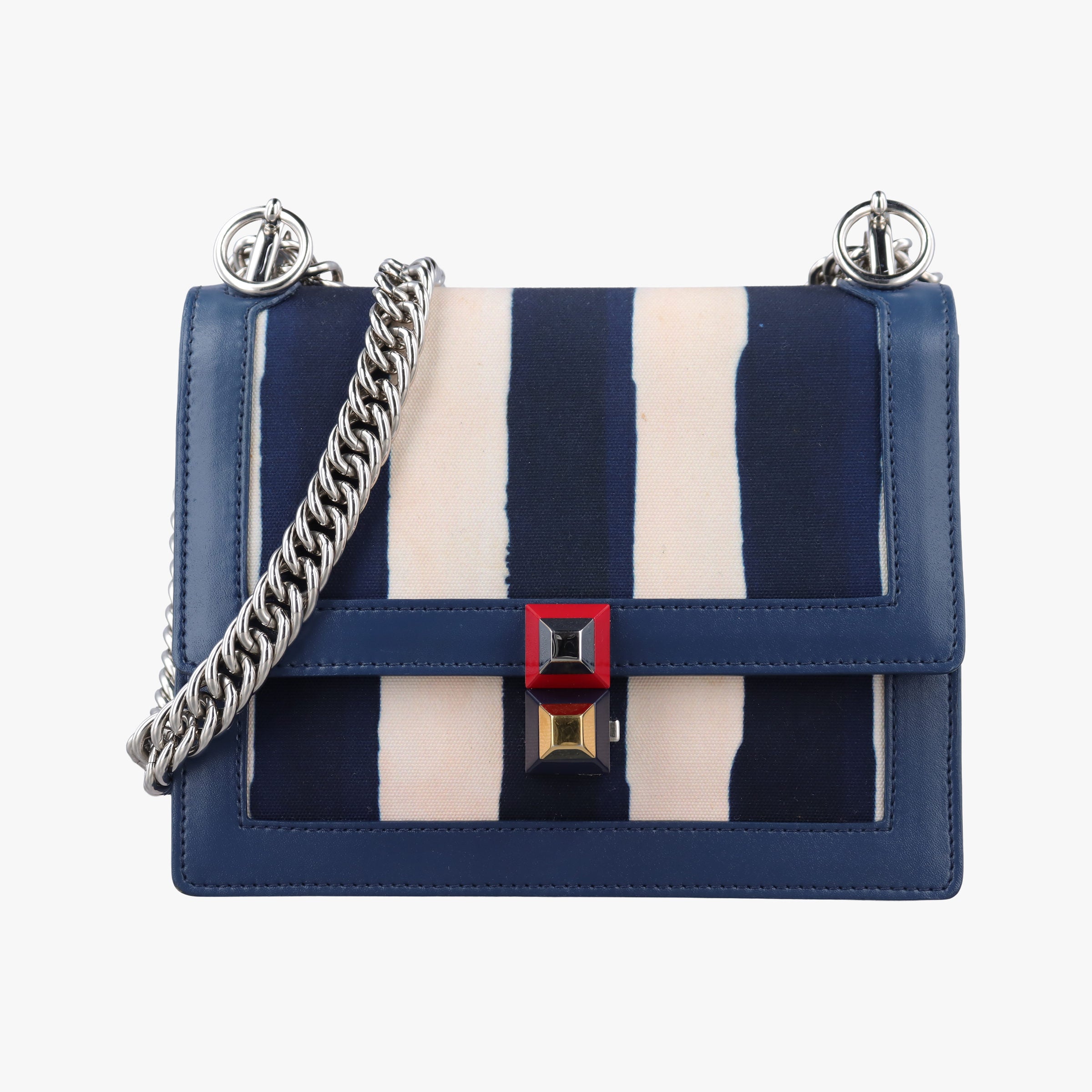 Secondhand Fendi studded Kan I blue×Multicolour canvasxleather 8M0381 shoulderbag | stylenewstar