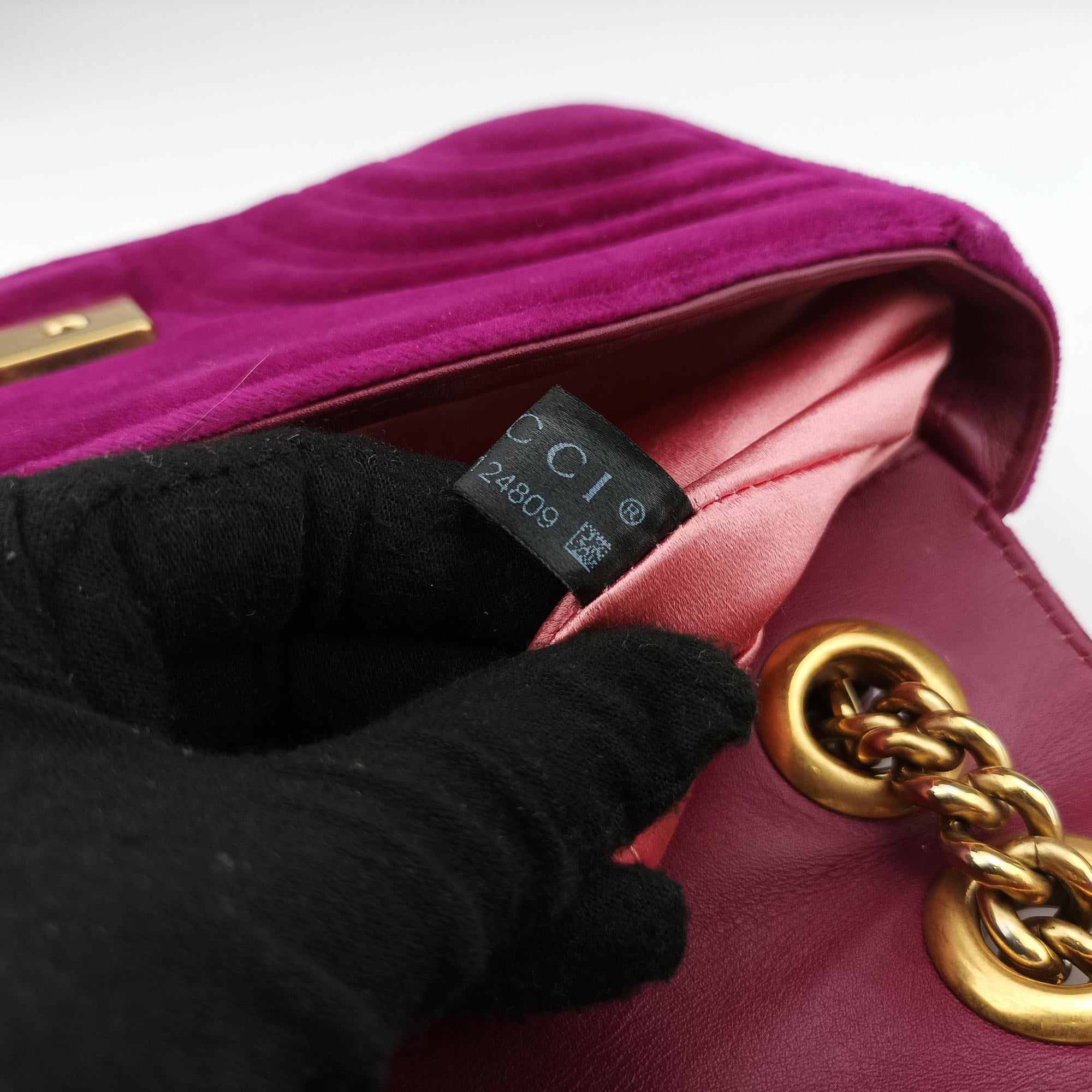 Pre-owned Gucci GG Marmont Rose velour 446744 shoulderbag | stylenewstar