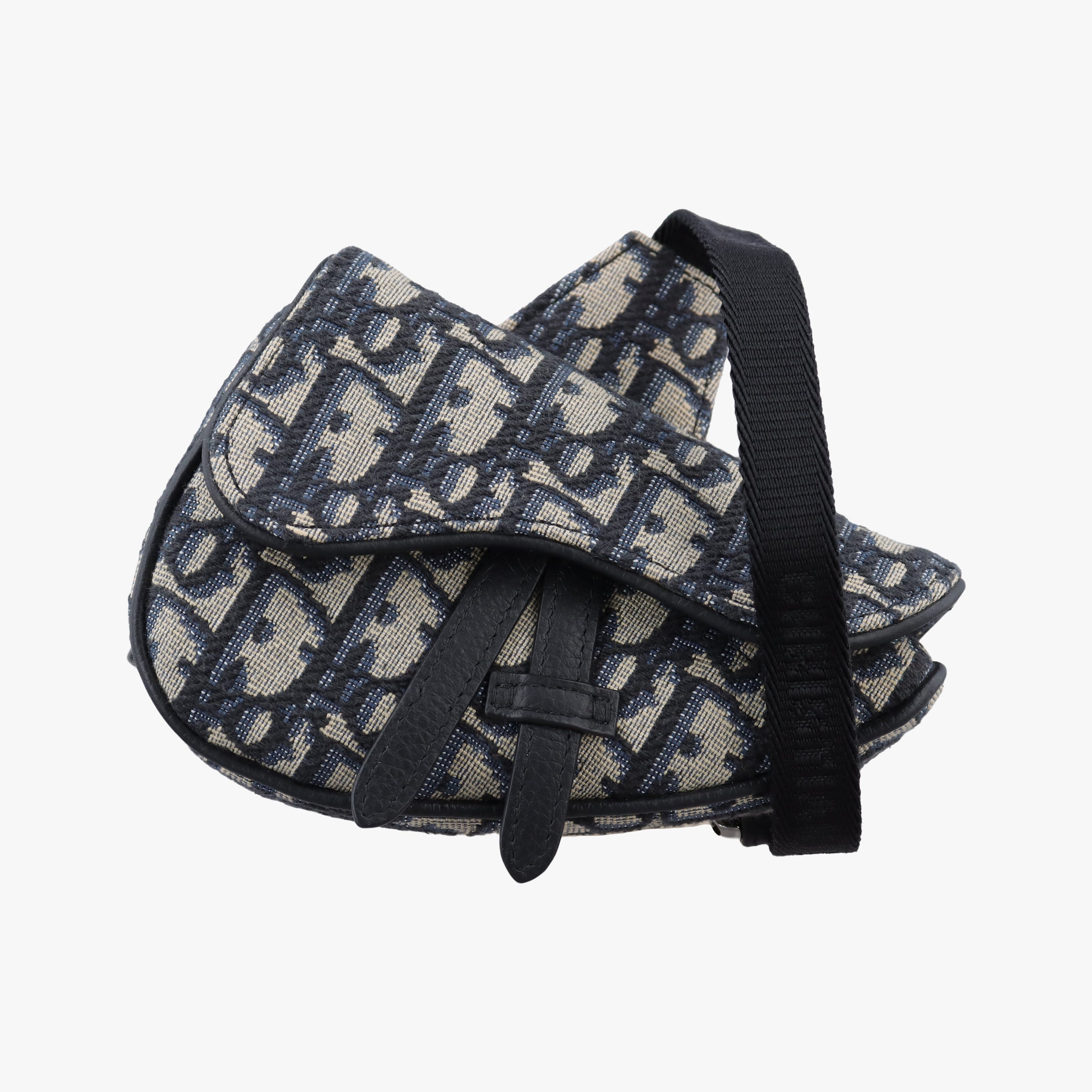 Pre-owned Christian Dior saddle Gray×Navy×Black Jacquard×Leather  bum bag/waist bag | stylenewstar