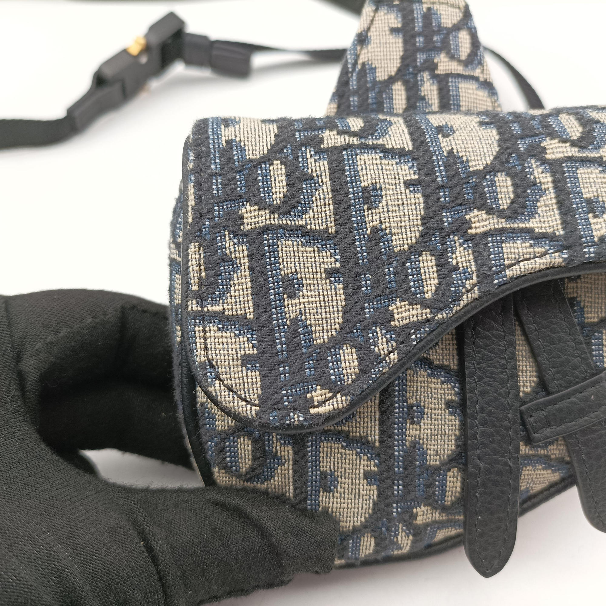 Pre-owned Christian Dior saddle Gray×Navy×Black Jacquard×Leather  bum bag/waist bag | stylenewstar