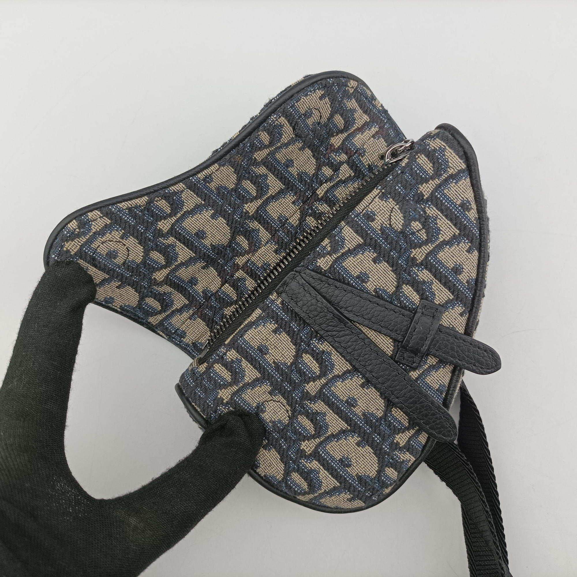 Pre-owned Christian Dior saddle Gray×Navy×Black Jacquard×Leather  bum bag/waist bag | stylenewstar