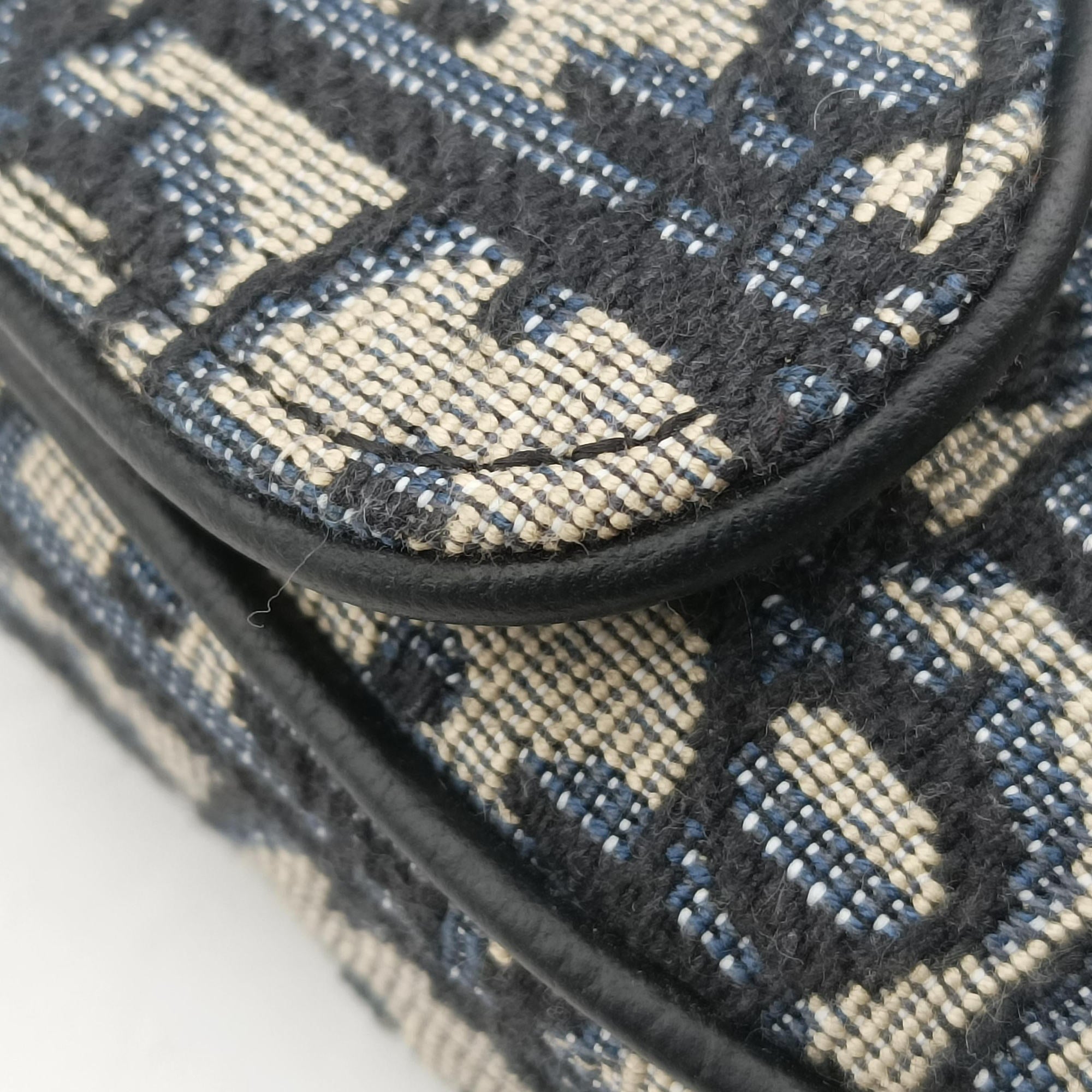 Pre-owned Christian Dior saddle Gray×Navy×Black Jacquard×Leather  bum bag/waist bag | stylenewstar