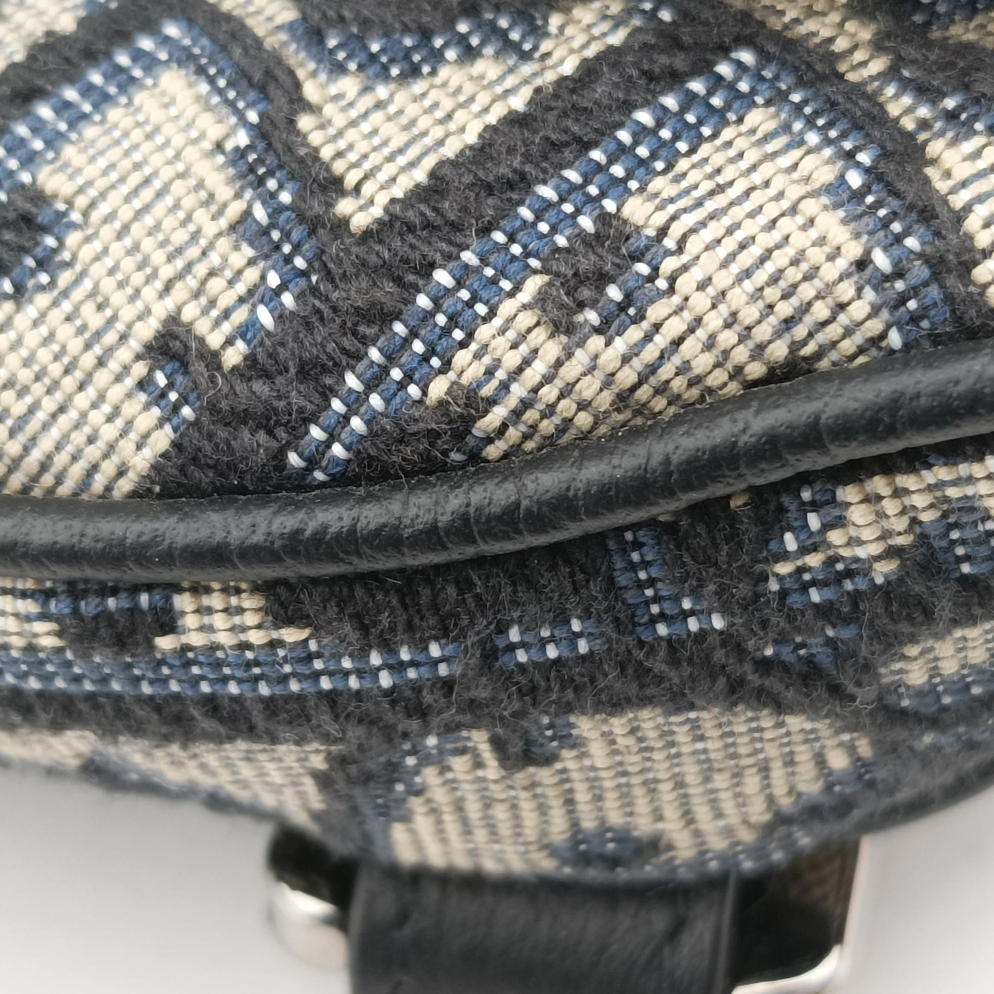 Pre-owned Christian Dior saddle Gray×Navy×Black Jacquard×Leather  bum bag/waist bag | stylenewstar