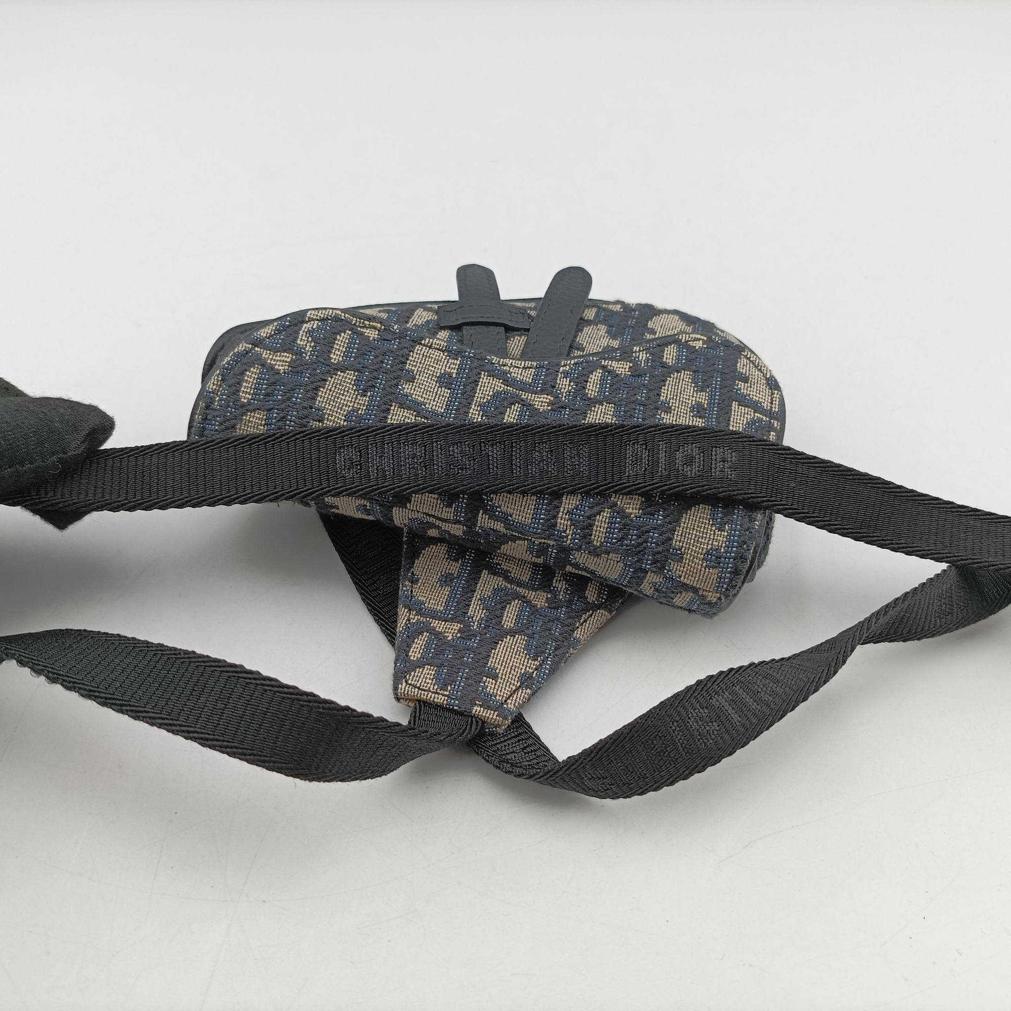 Pre-owned Christian Dior saddle Gray×Navy×Black Jacquard×Leather  bum bag/waist bag | stylenewstar
