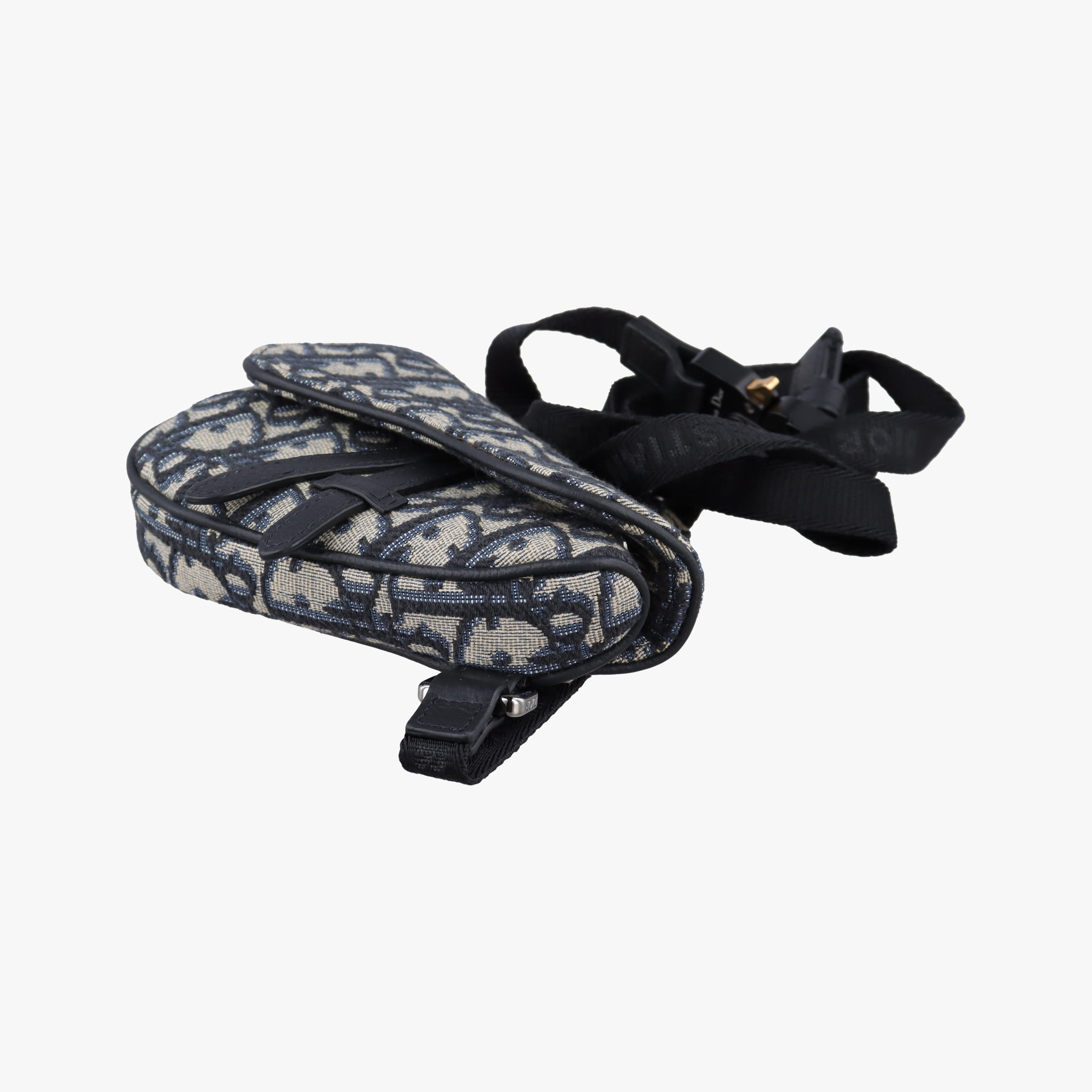 Pre-owned Christian Dior saddle Gray×Navy×Black Jacquard×Leather  bum bag/waist bag | stylenewstar