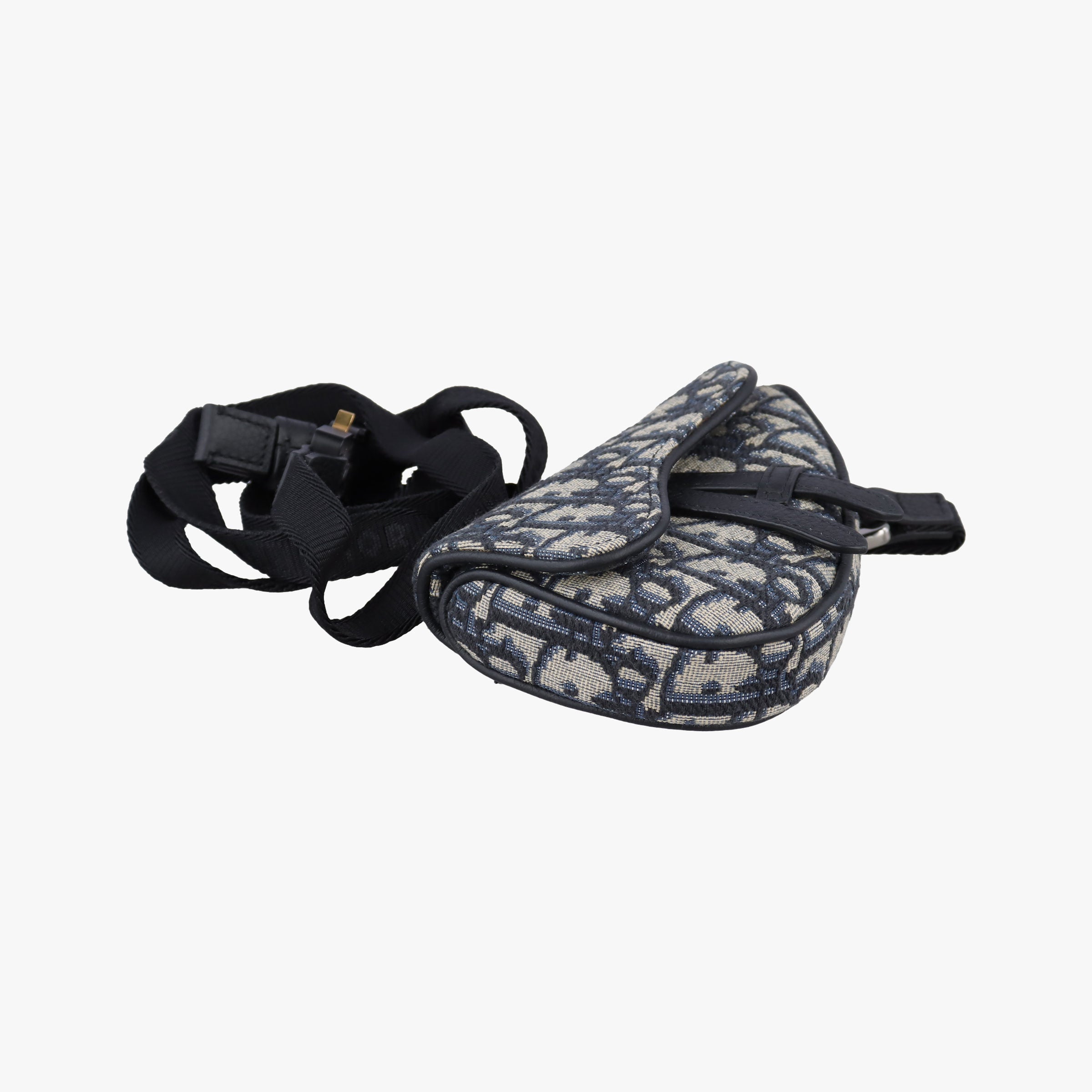 Pre-owned Christian Dior saddle Gray×Navy×Black Jacquard×Leather  bum bag/waist bag | stylenewstar