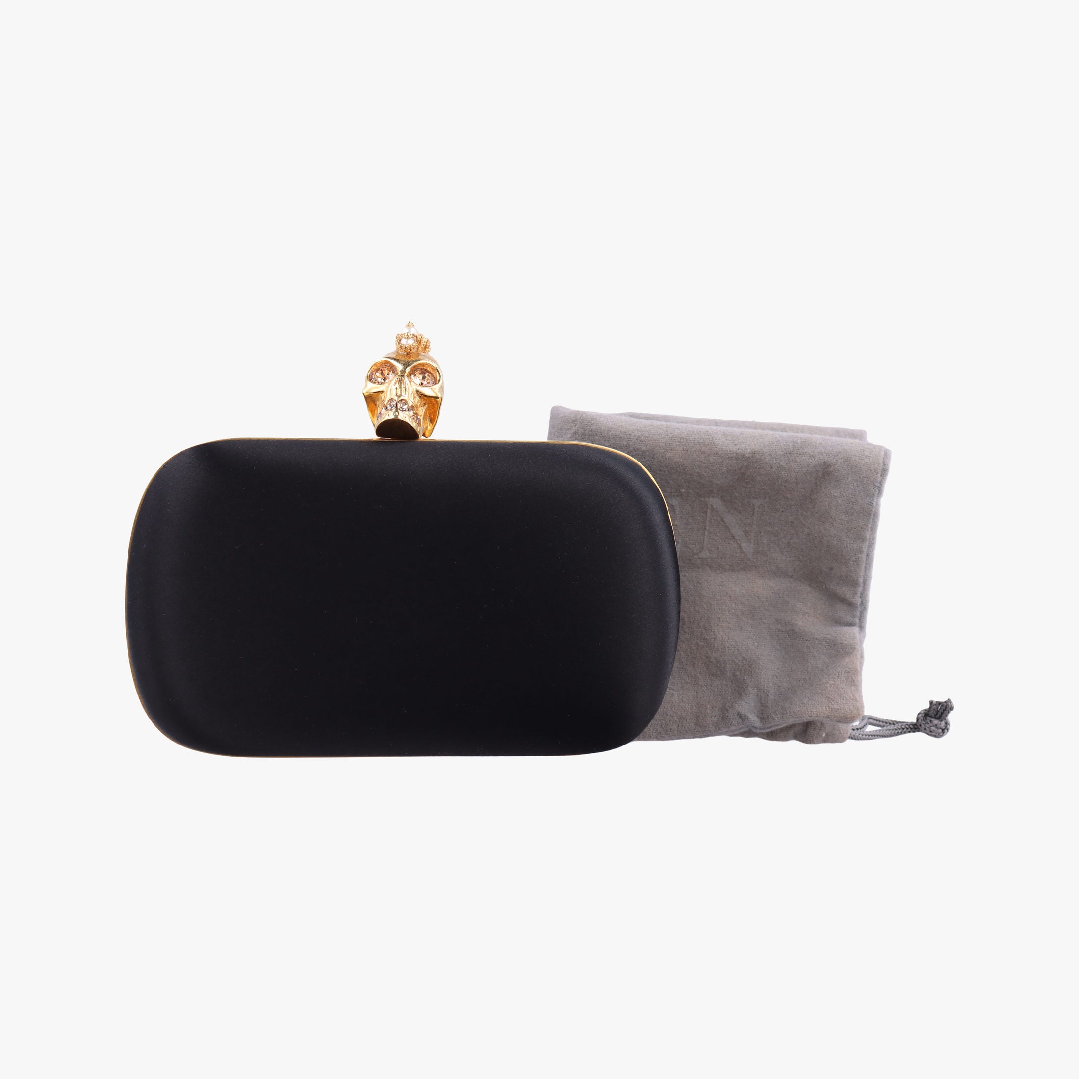Pre-owned Alexander McQueen Skull Box Black silk  clutchbag | stylenewstar
