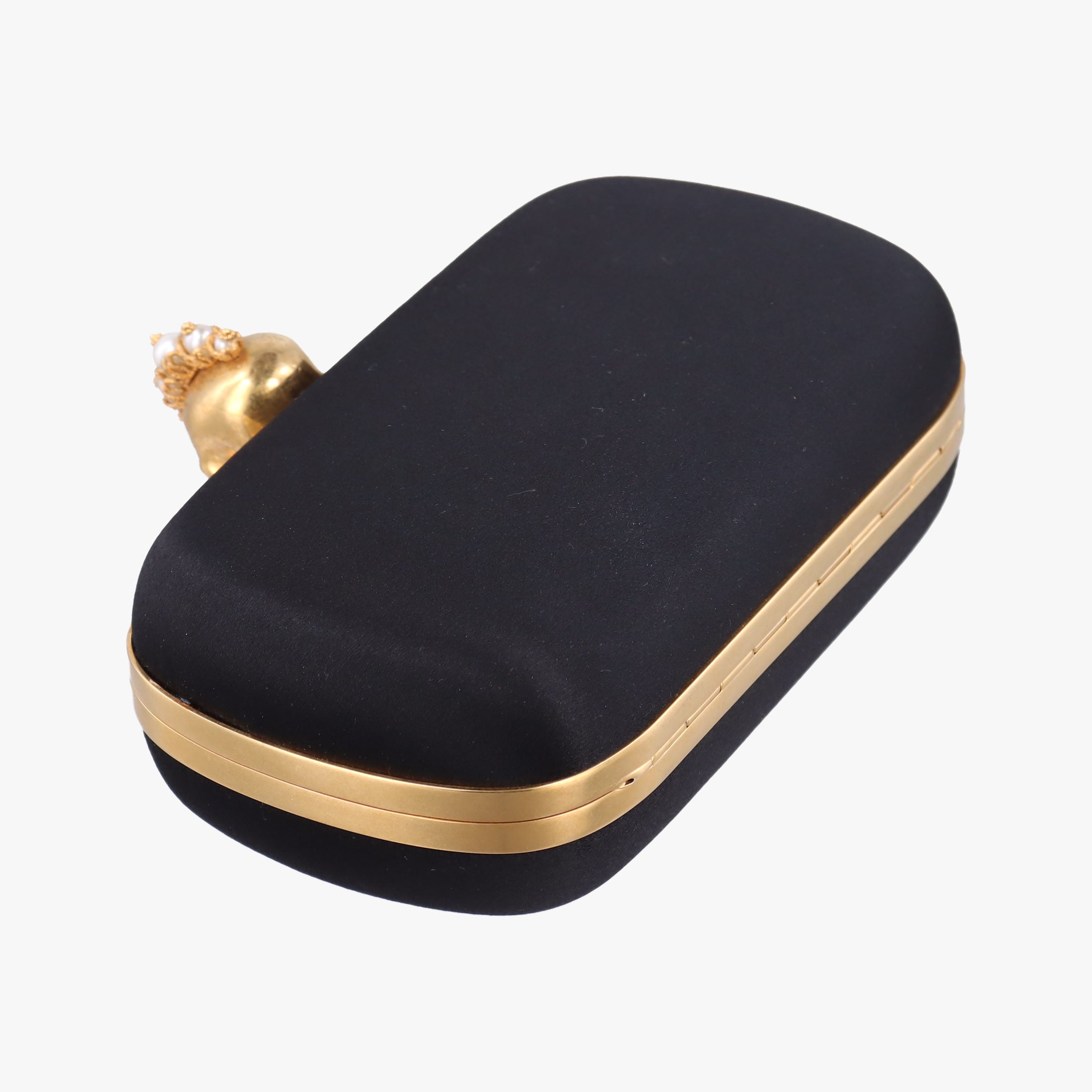 Pre-owned Alexander McQueen Skull Box Black silk  clutchbag | stylenewstar