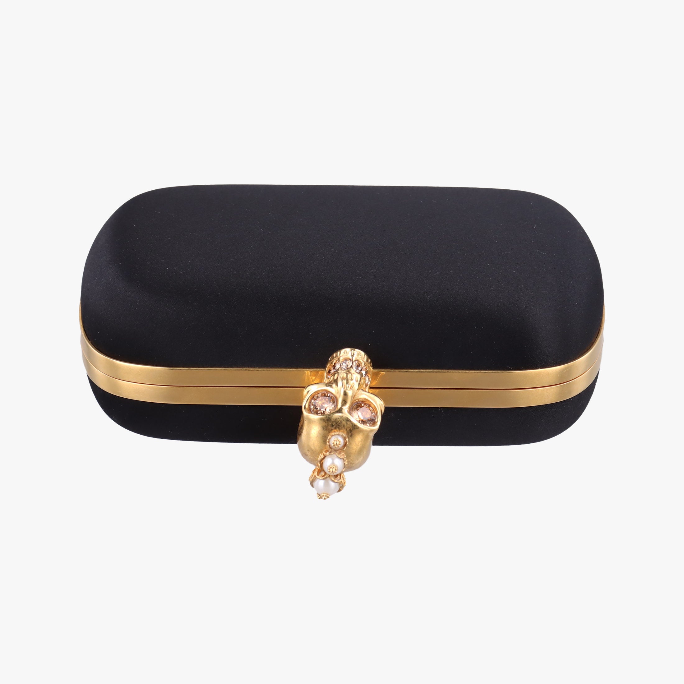 Pre-owned Alexander McQueen Skull Box Black silk  clutchbag | stylenewstar