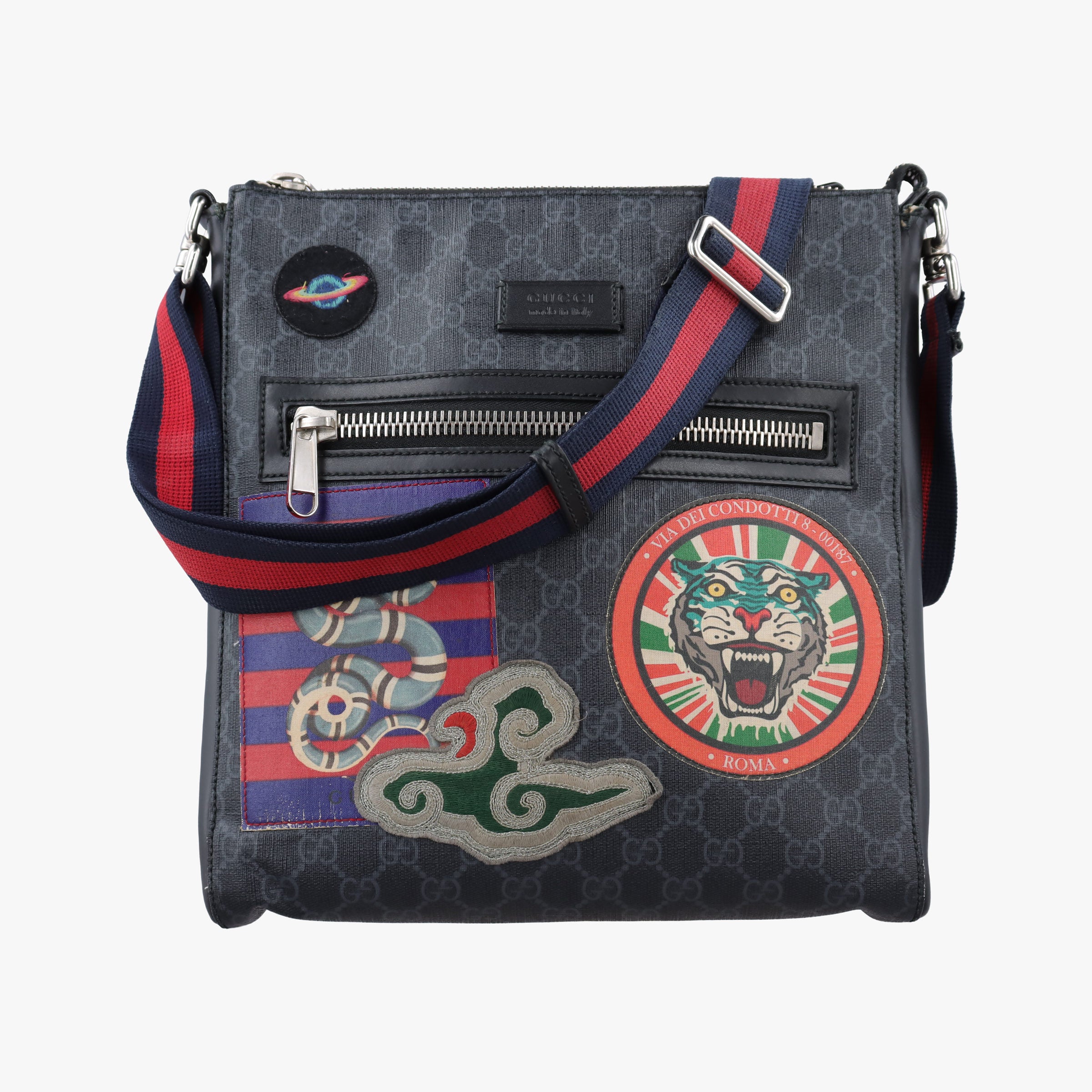 Pre-owned Gucci GG Supreme Courrier Messenger Black×Multicolour PVC coated canvas×Leather 474137 shoulderbag | stylenewstar