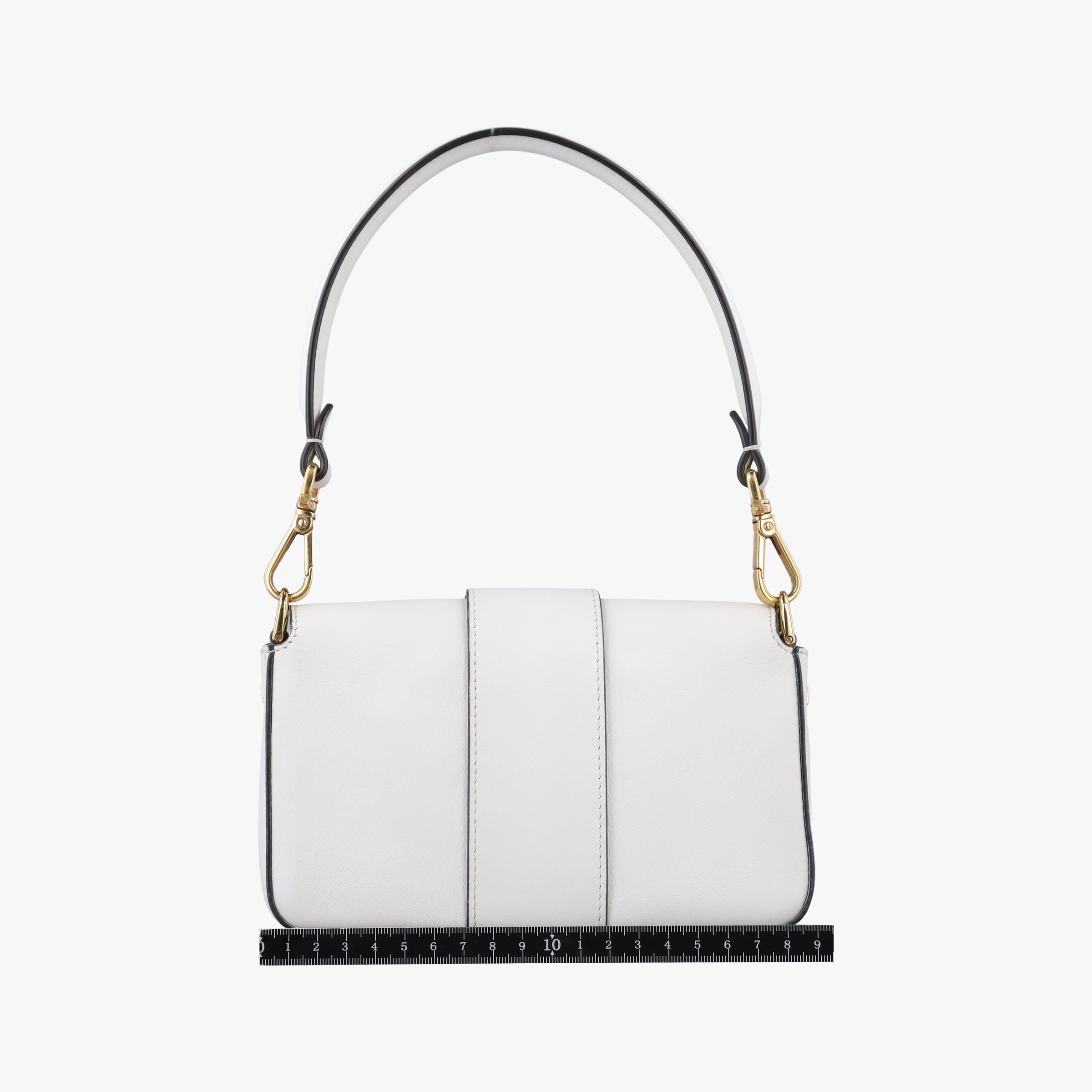 Pre-owned Fendi Fendace Brooch Mini Baguette White Leather 8BS066 shoulderbag | stylenewstar