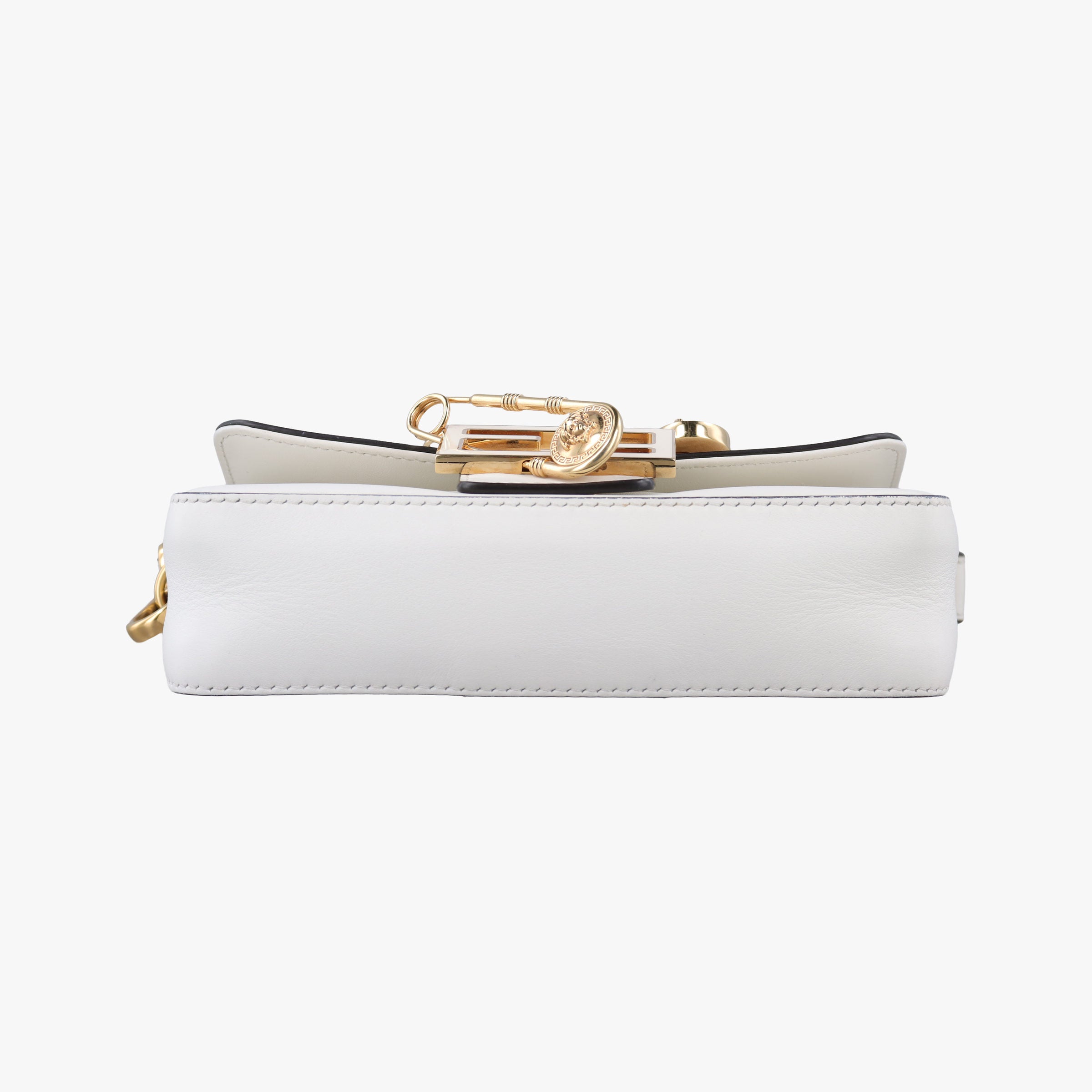 Pre-owned Fendi Fendace Brooch Mini Baguette White Leather 8BS066 shoulderbag | stylenewstar